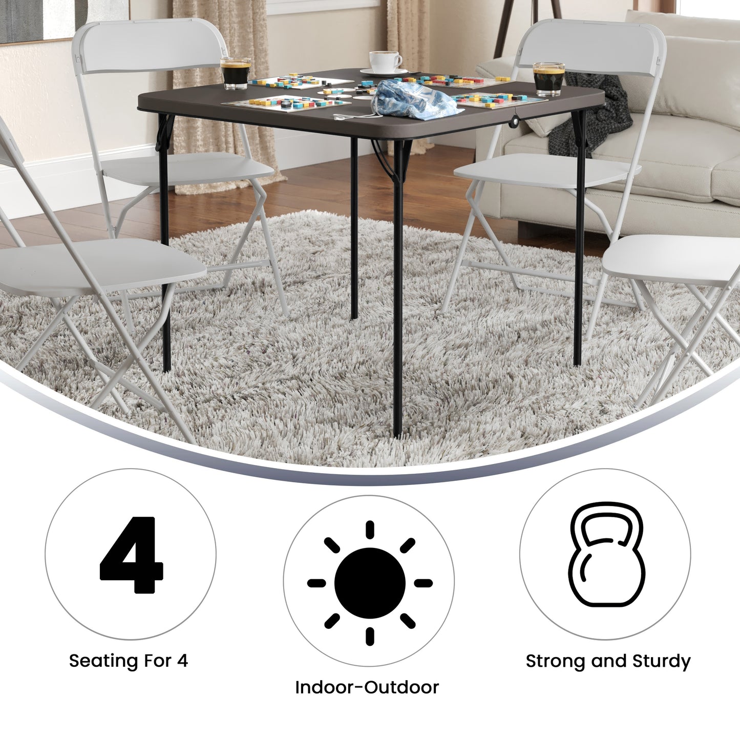 Dunham 2.83-Foot Square Bi-Fold Dark Gray Plastic Folding Table with Carrying Handle Dark Gray