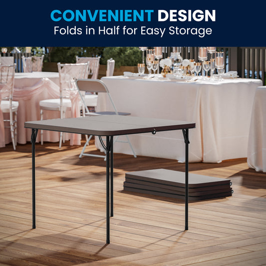 Dunham 2.83-Foot Square Bi-Fold Dark Gray Plastic Folding Table with Carrying Handle Dark Gray