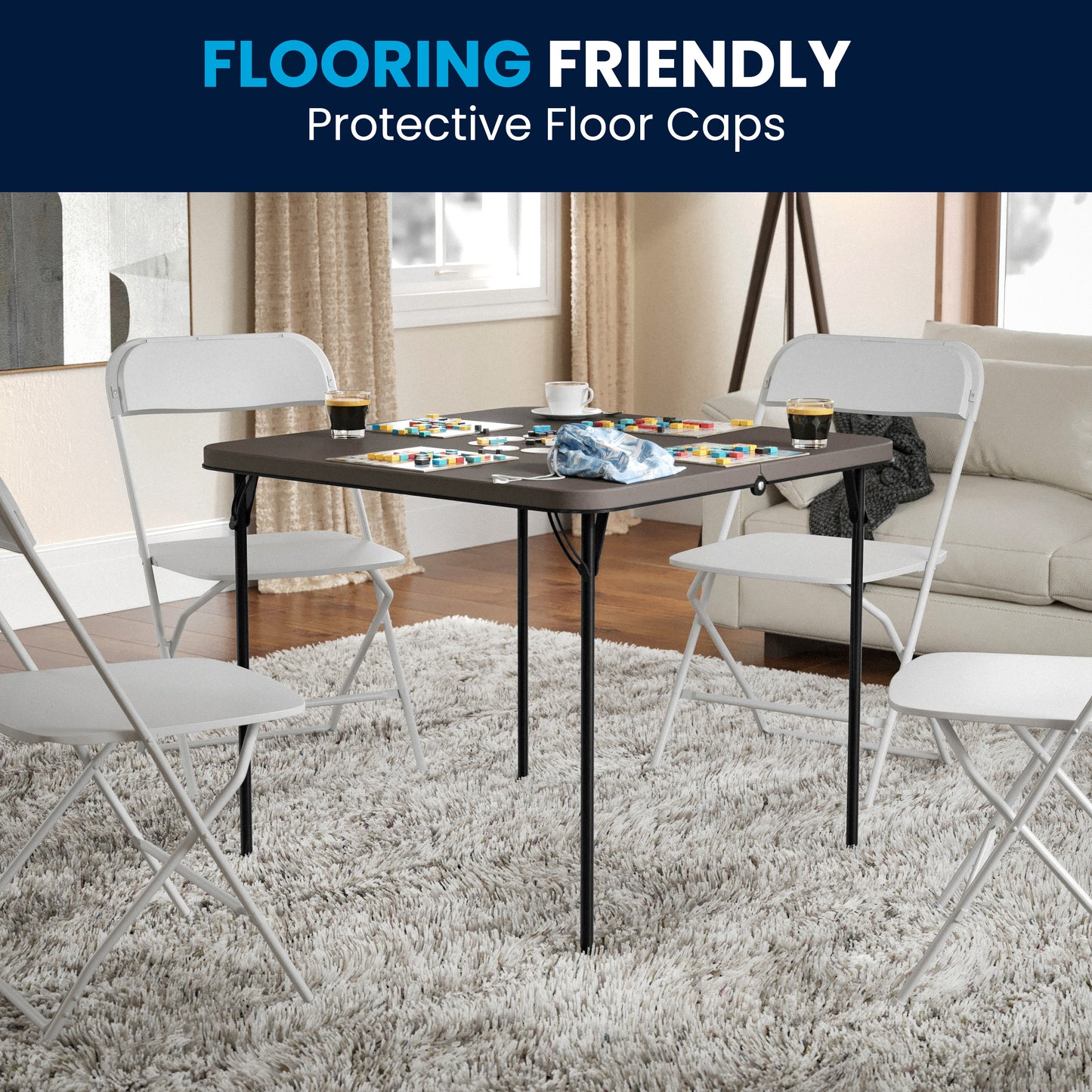 Dunham 2.83-Foot Square Bi-Fold Dark Gray Plastic Folding Table with Carrying Handle Dark Gray