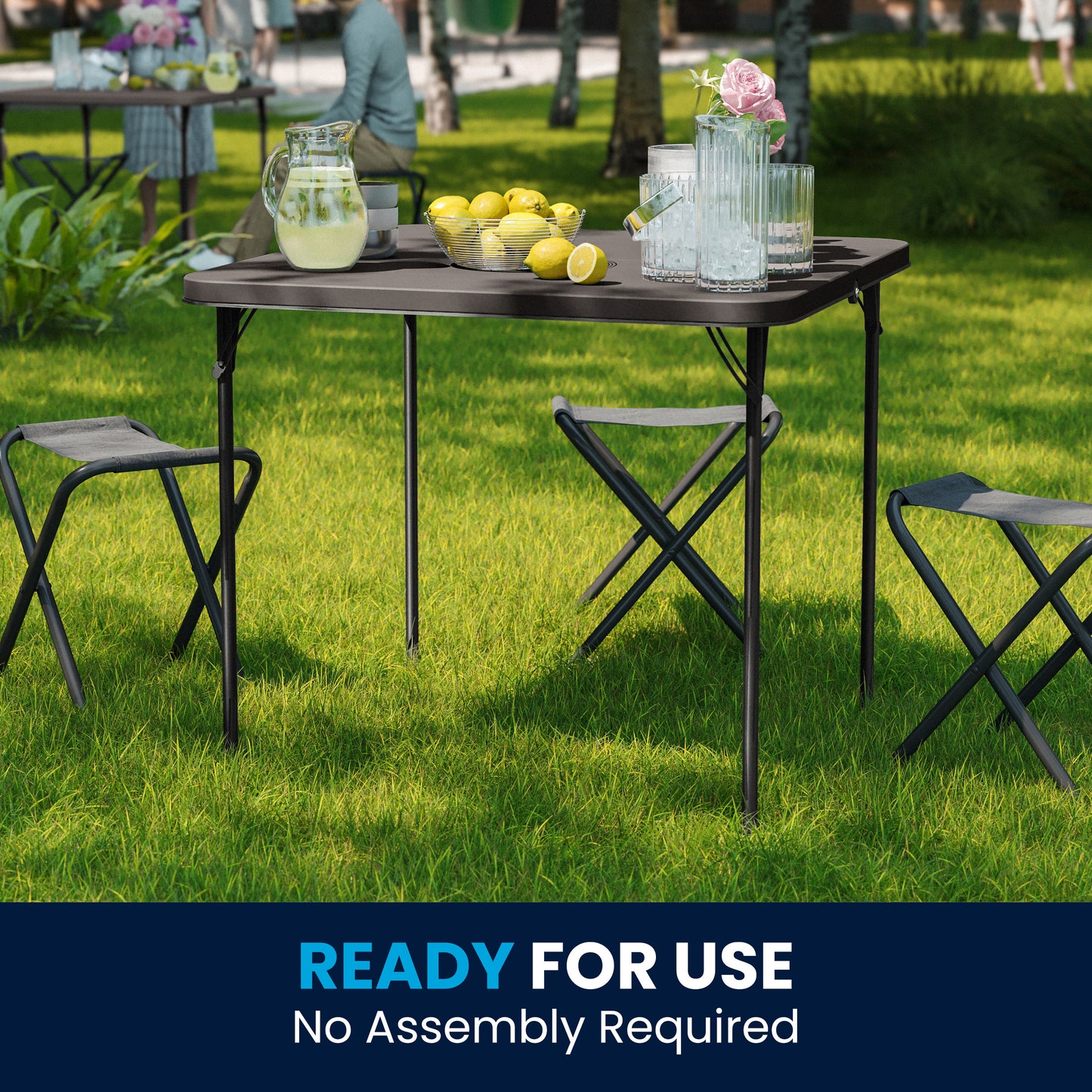 Dunham 2.83-Foot Square Bi-Fold Dark Gray Plastic Folding Table with Carrying Handle Dark Gray
