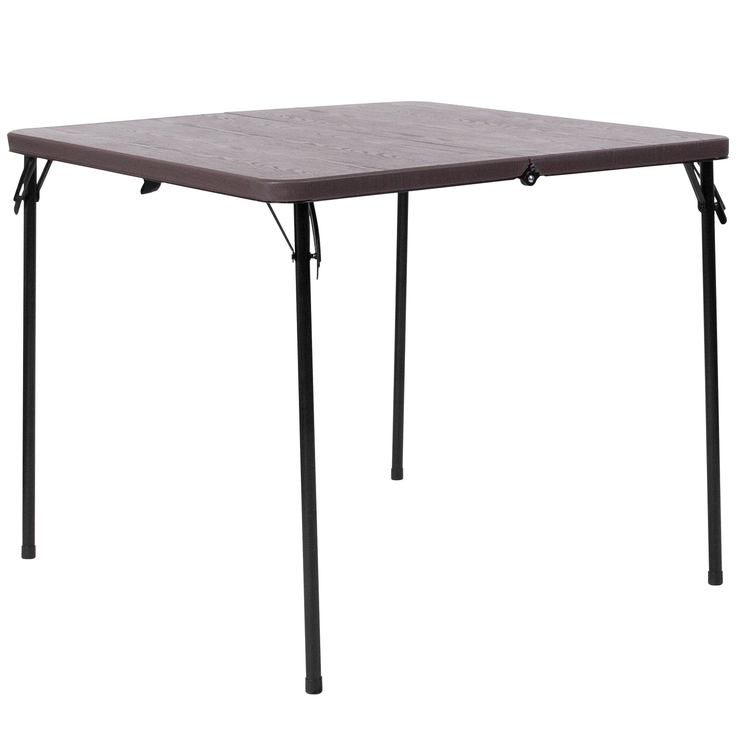 Dunham 2.83-Foot Square Bi-Fold Brown Wood Grain Plastic Folding Table with Carrying Handle Brown