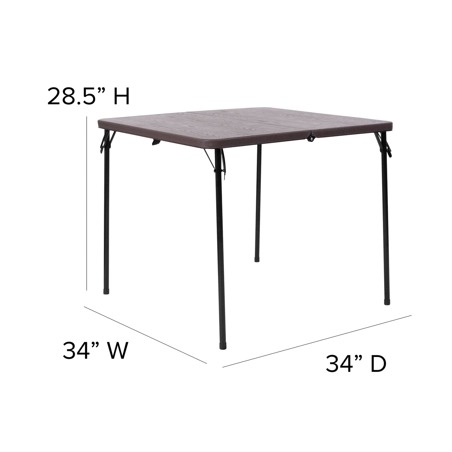 Dunham 2.83-Foot Square Bi-Fold Brown Wood Grain Plastic Folding Table with Carrying Handle Brown