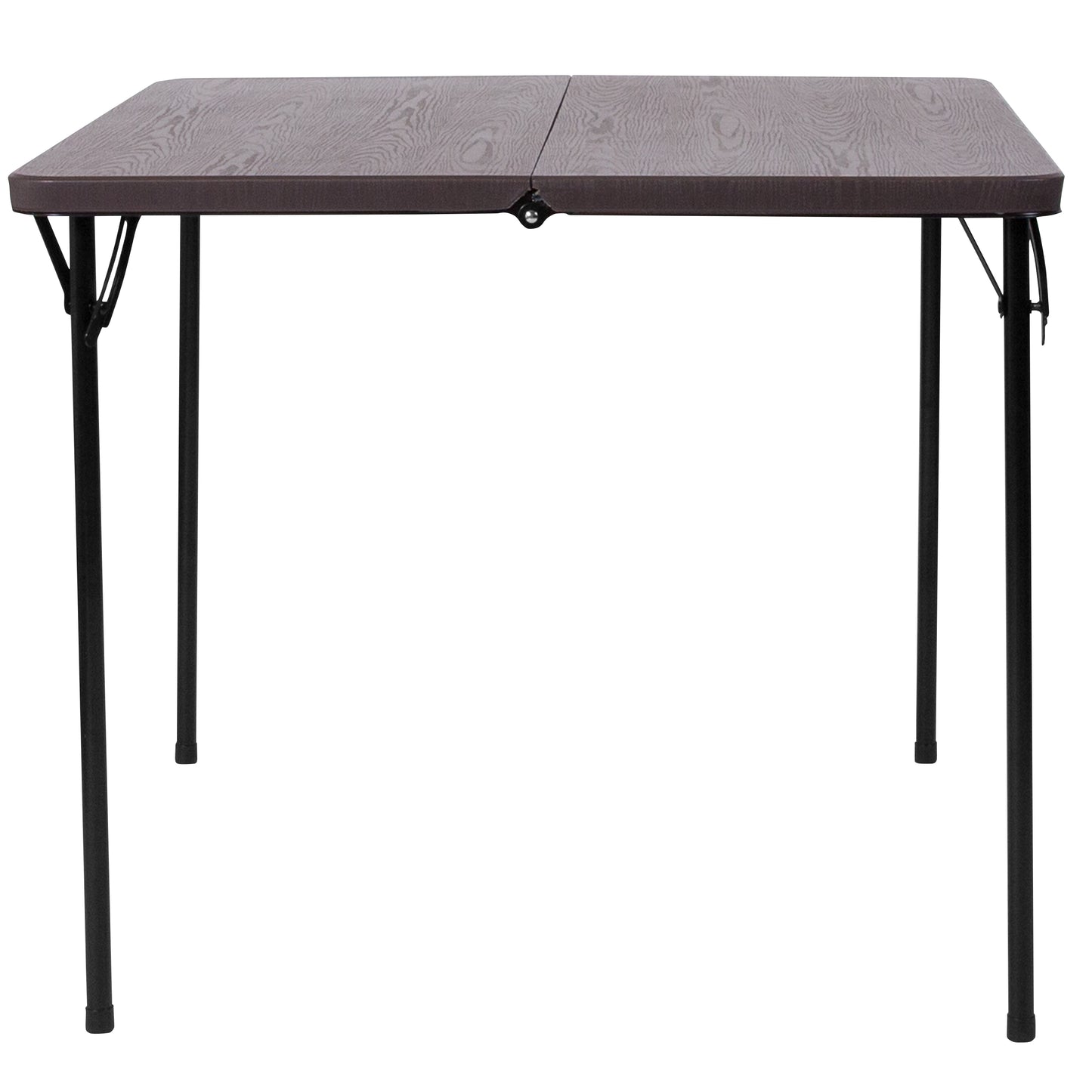 Dunham 2.83-Foot Square Bi-Fold Brown Wood Grain Plastic Folding Table with Carrying Handle Brown