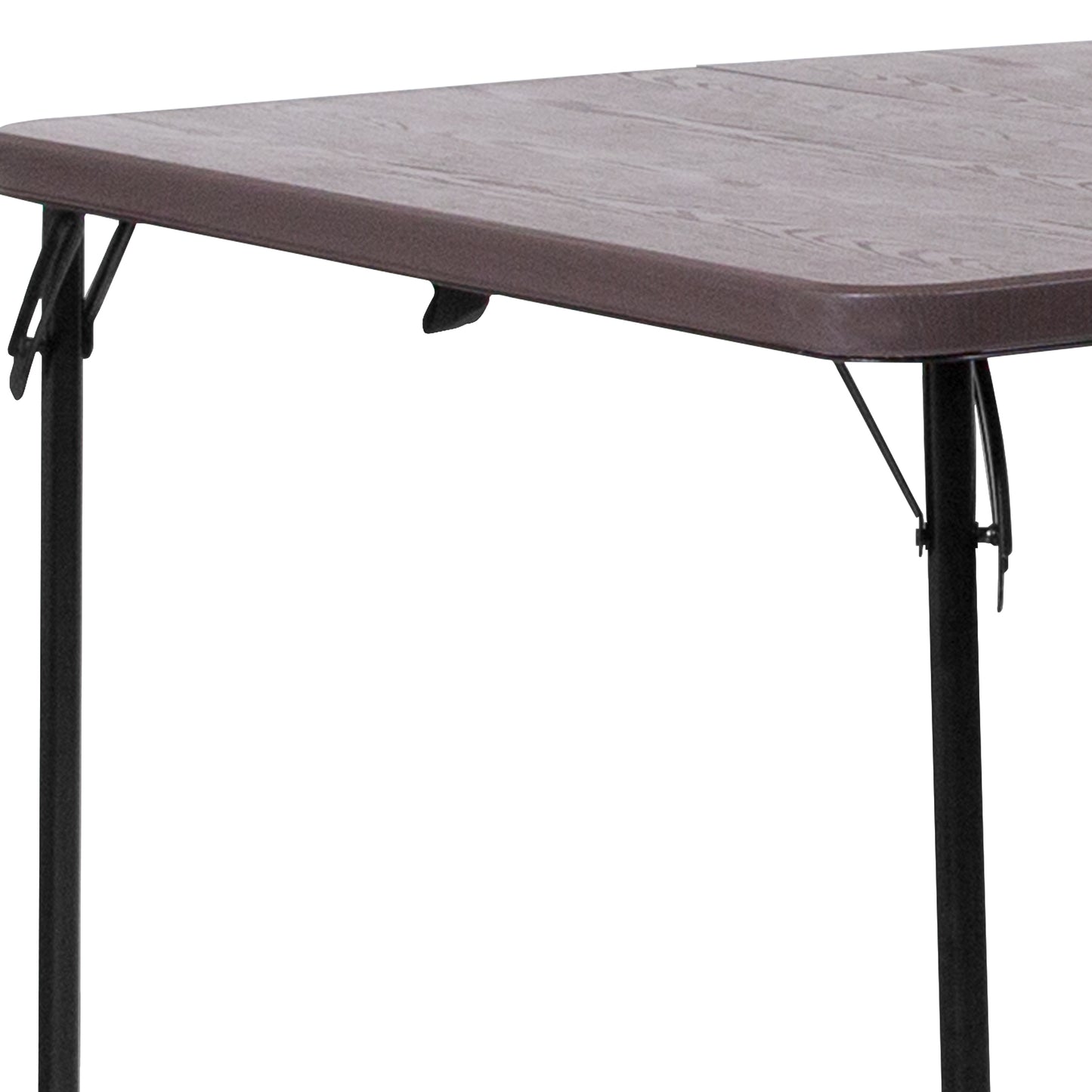 Dunham 2.83-Foot Square Bi-Fold Brown Wood Grain Plastic Folding Table with Carrying Handle Brown
