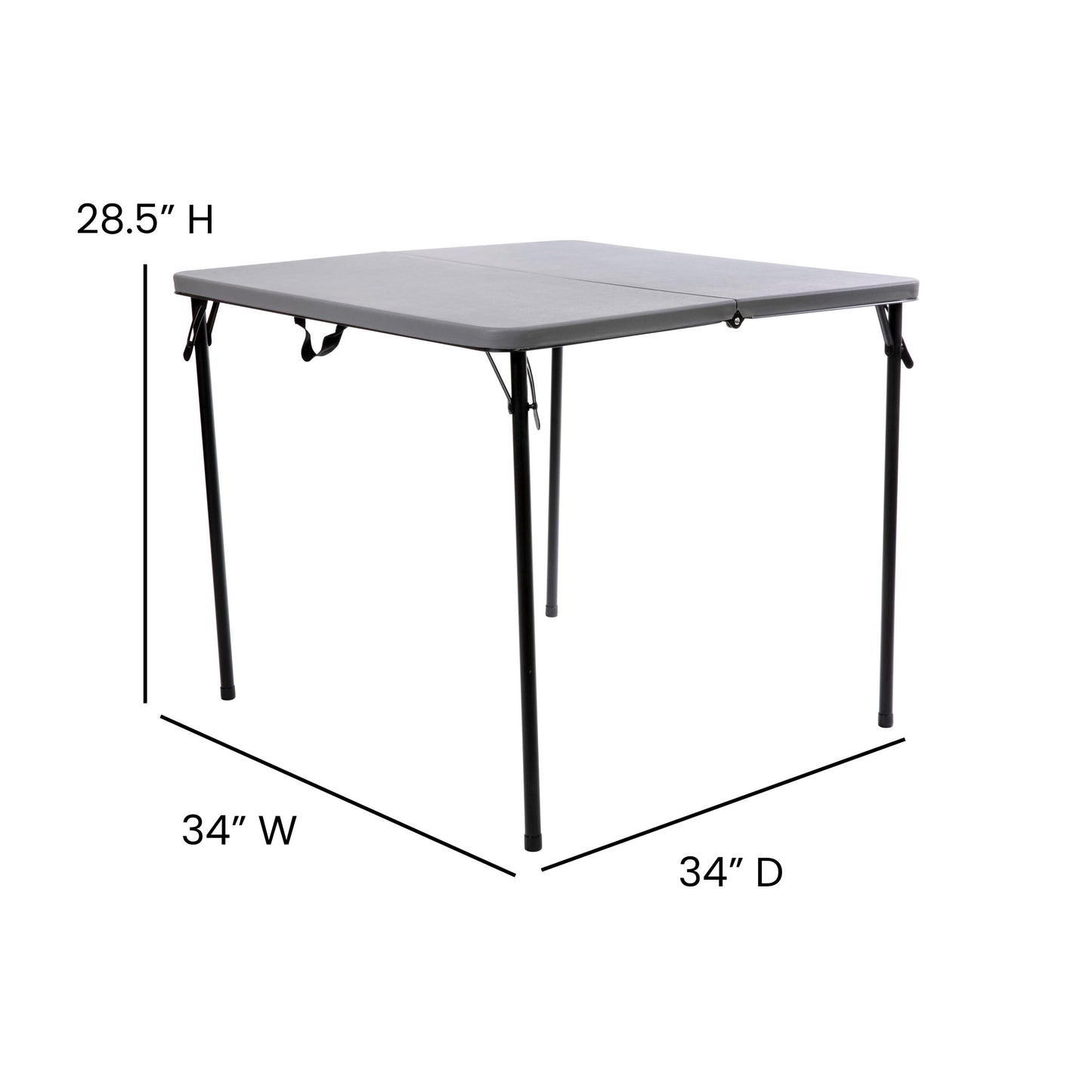 Dunham 2.83-Foot Square Bi-Fold Gray Plastic Folding Table with Carrying Handle Gray