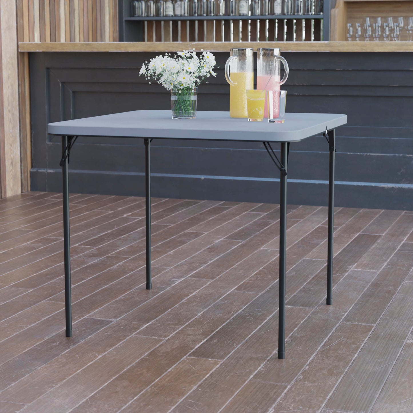 Dunham 2.83-Foot Square Bi-Fold Gray Plastic Folding Table with Carrying Handle Gray