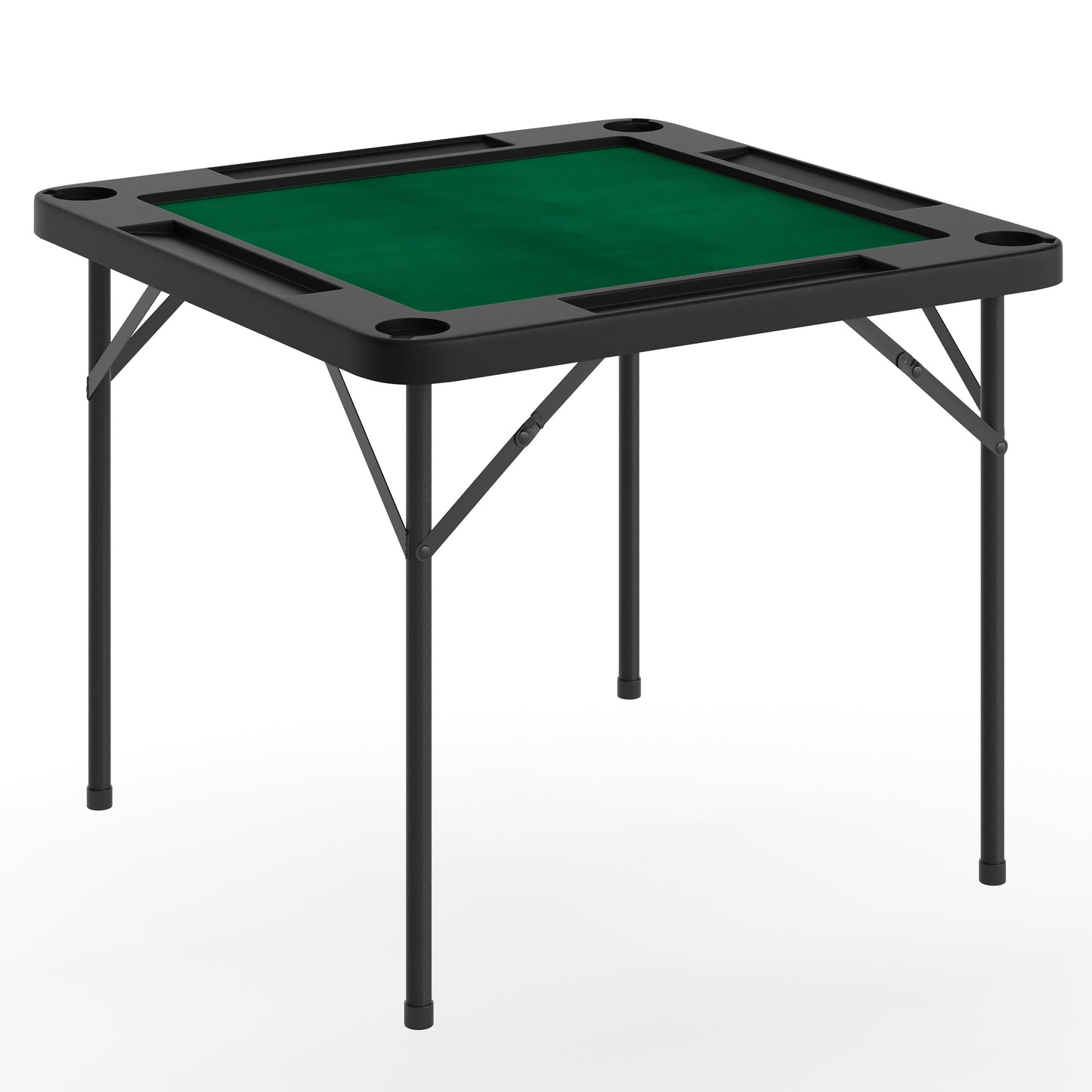 Silas 34.5" Square 4-Player Black Folding Card Game Table with Green Playing Surface and Cup Holders Black Top/Green Felt Surface