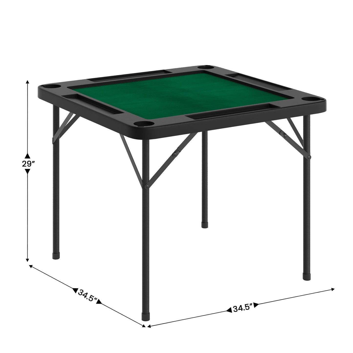 Silas 34.5" Square 4-Player Black Folding Card Game Table with Green Playing Surface and Cup Holders Black Top/Green Felt Surface