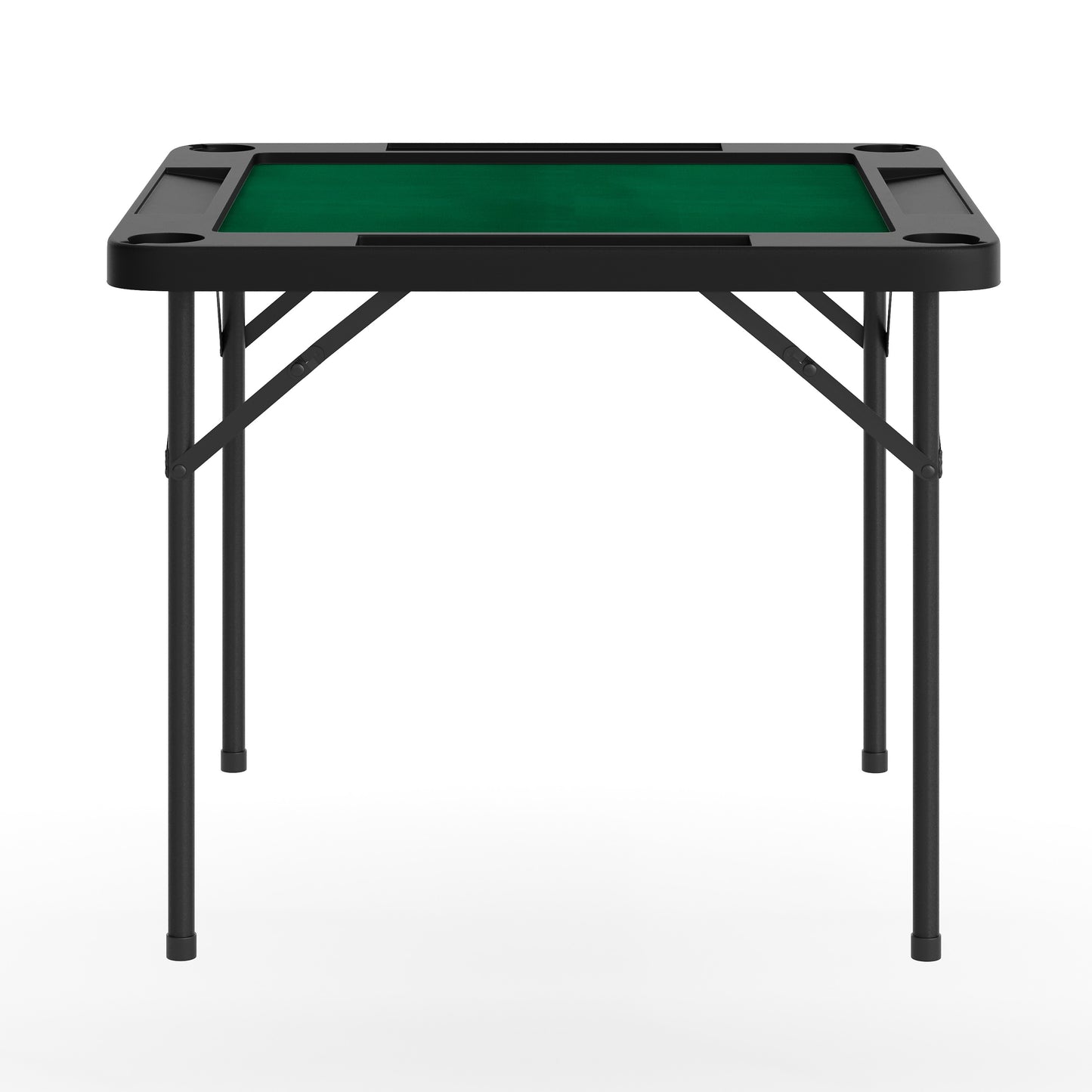 Silas 34.5" Square 4-Player Black Folding Card Game Table with Green Playing Surface and Cup Holders Black Top/Green Felt Surface