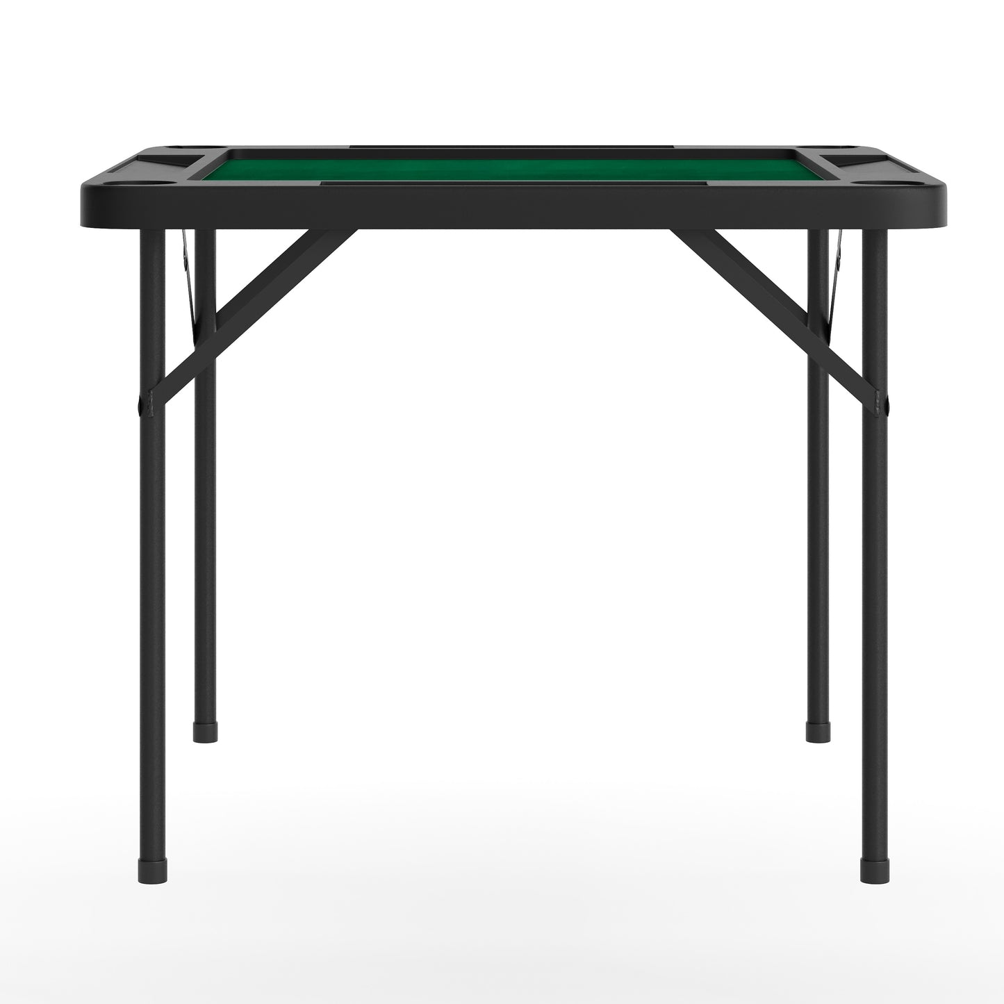 Silas 34.5" Square 4-Player Black Folding Card Game Table with Green Playing Surface and Cup Holders Black Top/Green Felt Surface