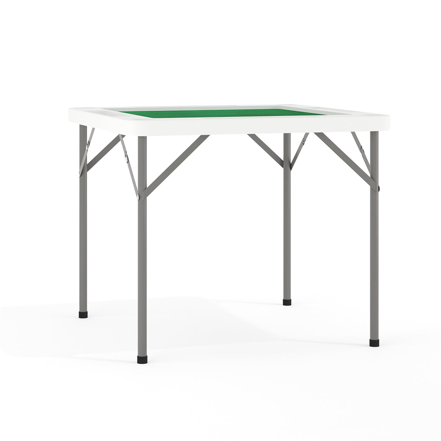Silas 34.5" Square 4-Player Folding Card Game Table with Green Playing Surface and Cup Holders Granite White