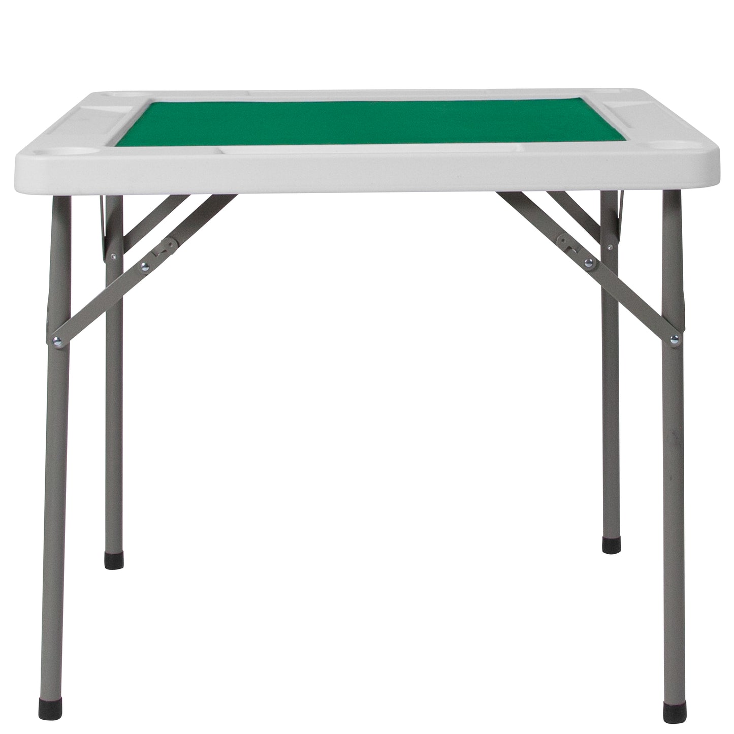 Silas 34.5" Square 4-Player Folding Card Game Table with Green Playing Surface and Cup Holders Granite White