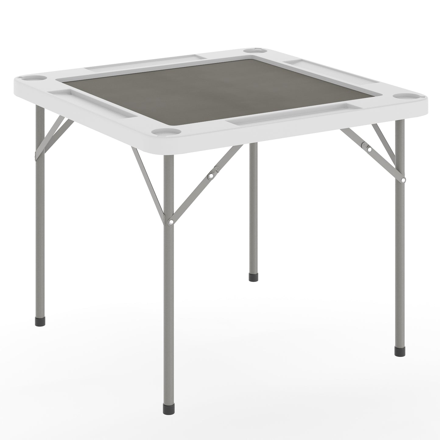 Silas 34.5" Square 4-Player White Folding Card Game Table with Gray Playing Surface and Cup Holders White Top/Gray Felt Surface DAD-MJZ-88-WHGY-GG