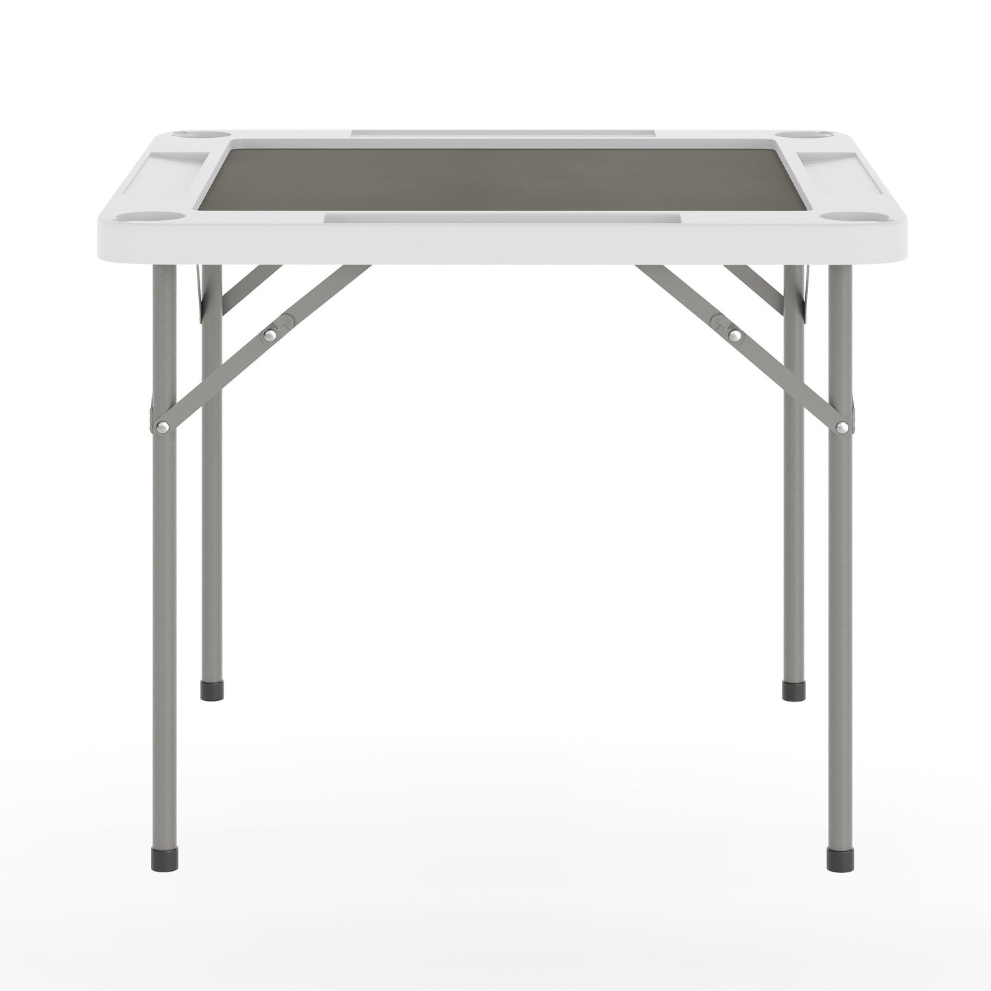 Silas 34.5" Square 4-Player White Folding Card Game Table with Gray Playing Surface and Cup Holders White Top/Gray Felt Surface DAD-MJZ-88-WHGY-GG