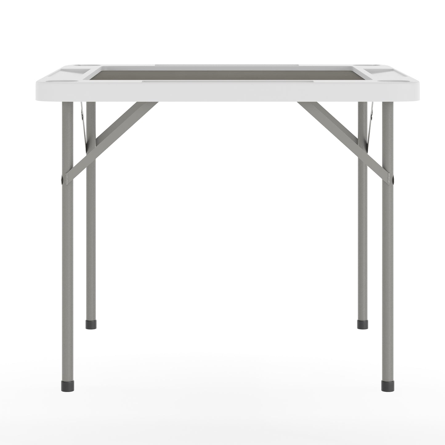 Silas 34.5" Square 4-Player White Folding Card Game Table with Gray Playing Surface and Cup Holders White Top/Gray Felt Surface DAD-MJZ-88-WHGY-GG