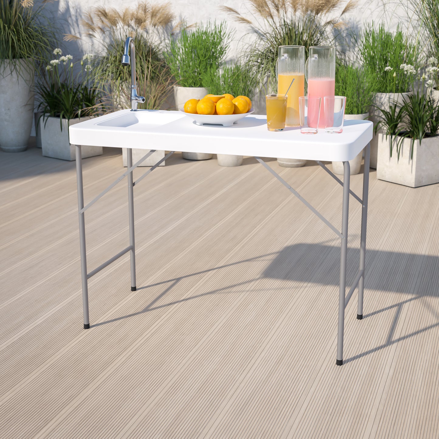 Wesley 4-Foot Portable Fish Cleaning Table / Outdoor Camping Table and Sink Granite White