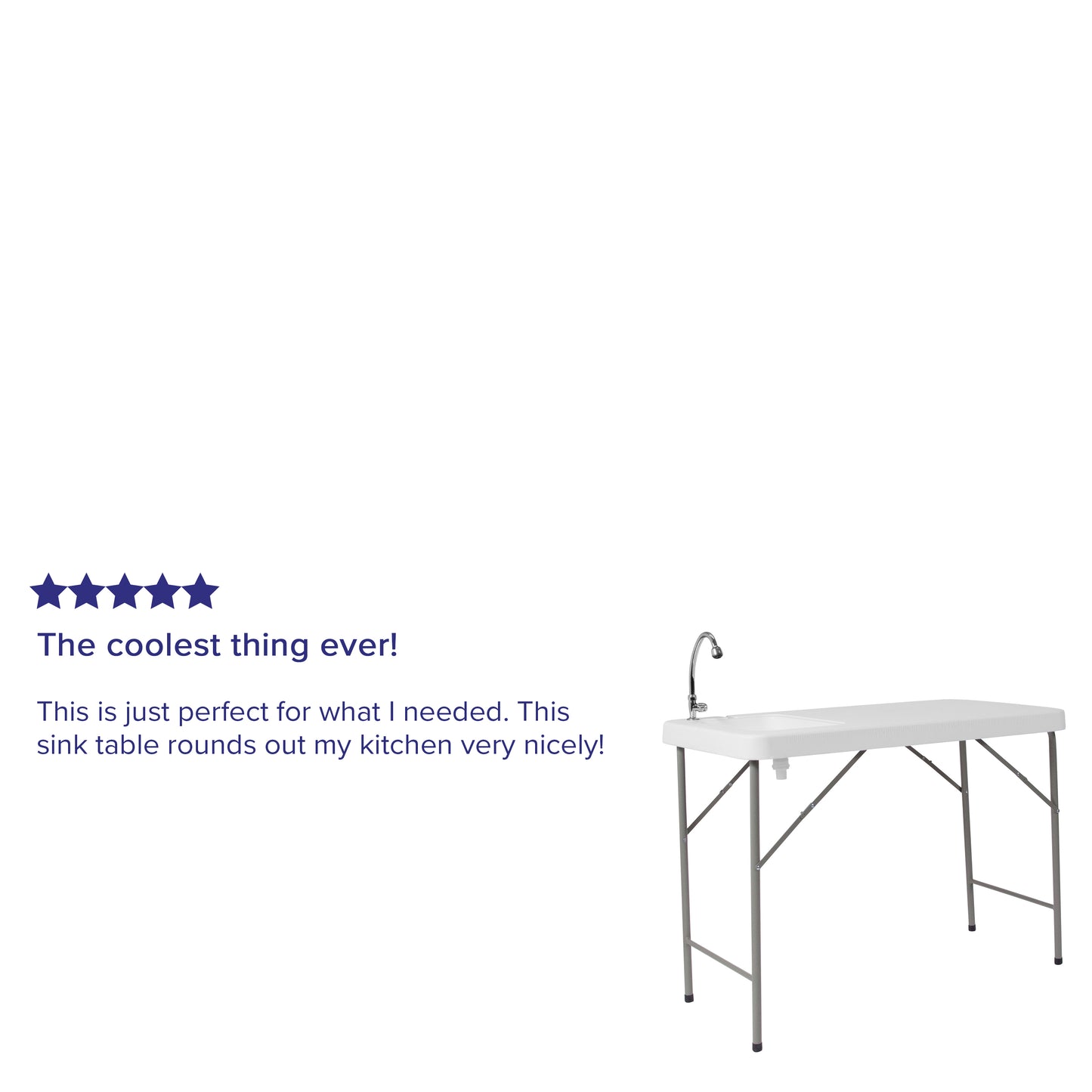 Wesley 4-Foot Portable Fish Cleaning Table / Outdoor Camping Table and Sink Granite White