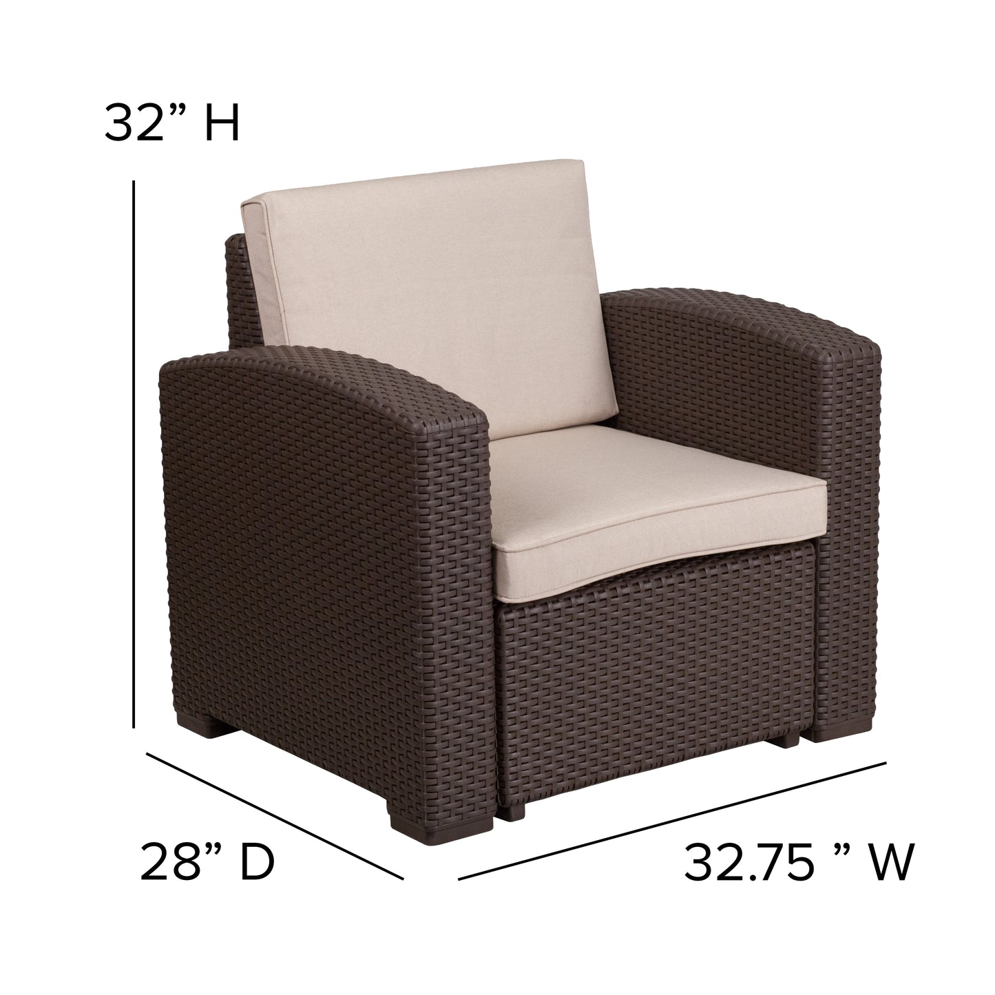 Seneca 4 Piece Outdoor Faux Rattan Chair, Sofa and Table Set in Seneca Chocolate Brown Chocolate Brown