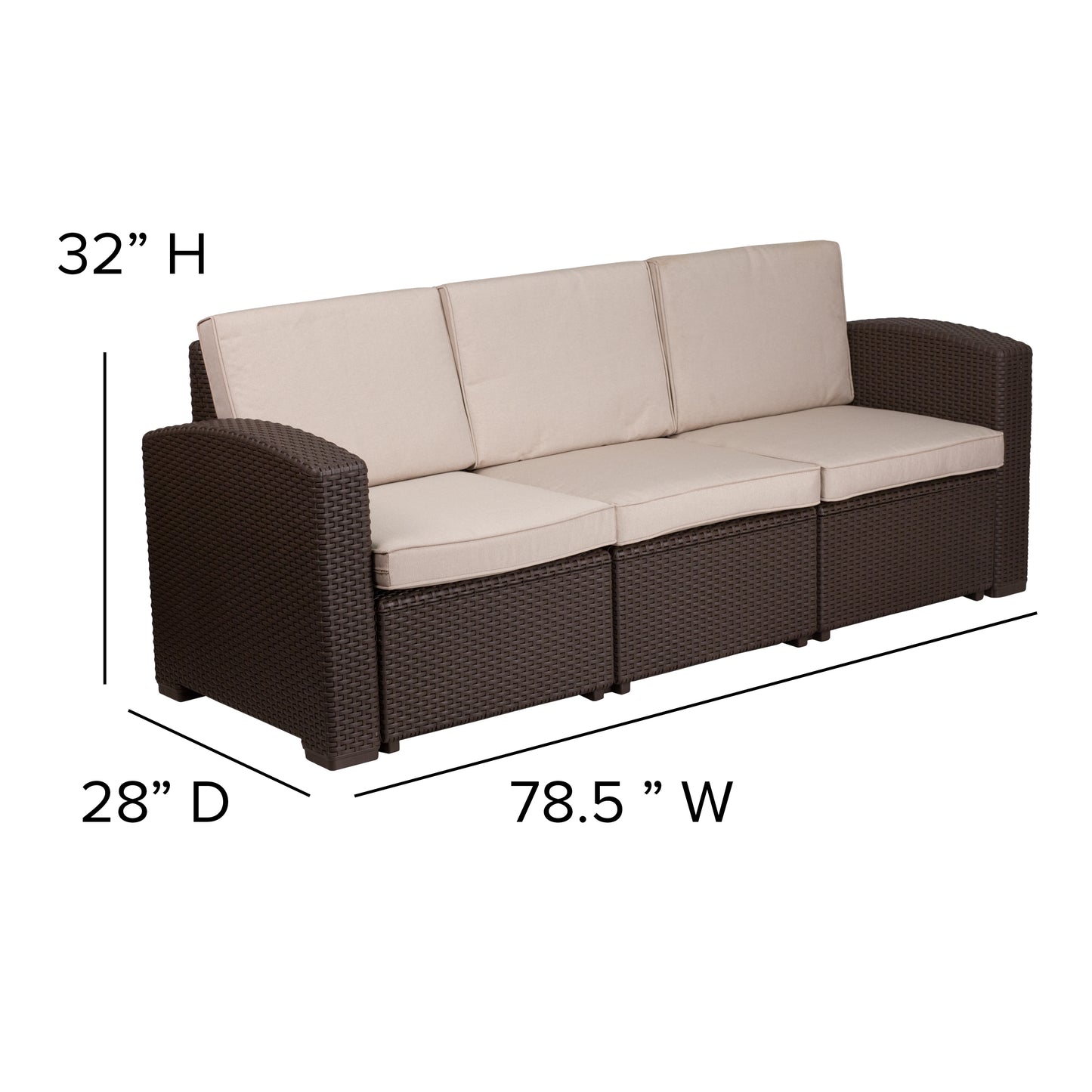 Seneca 4 Piece Outdoor Faux Rattan Chair, Sofa and Table Set in Seneca Chocolate Brown Chocolate Brown