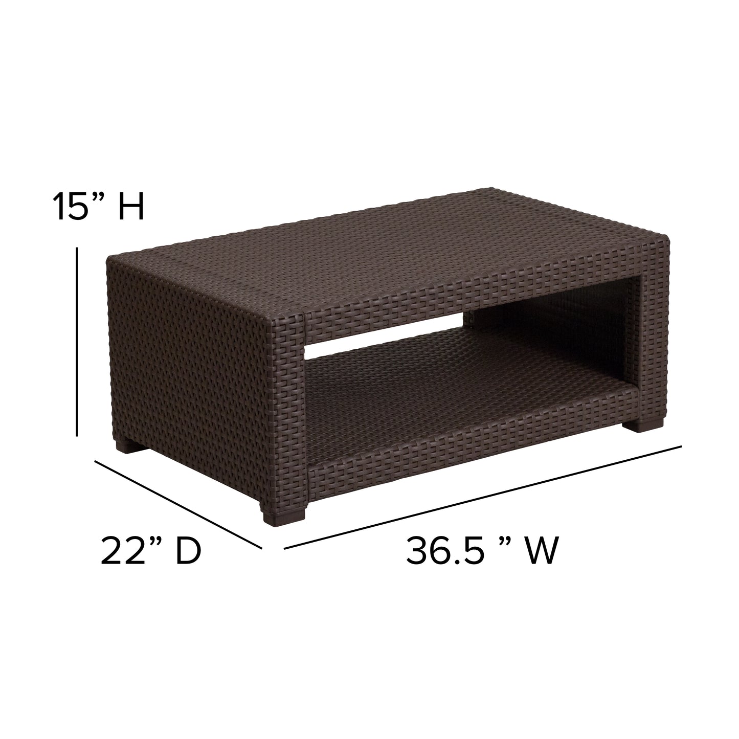 Seneca 4 Piece Outdoor Faux Rattan Chair, Sofa and Table Set in Seneca Chocolate Brown Chocolate Brown