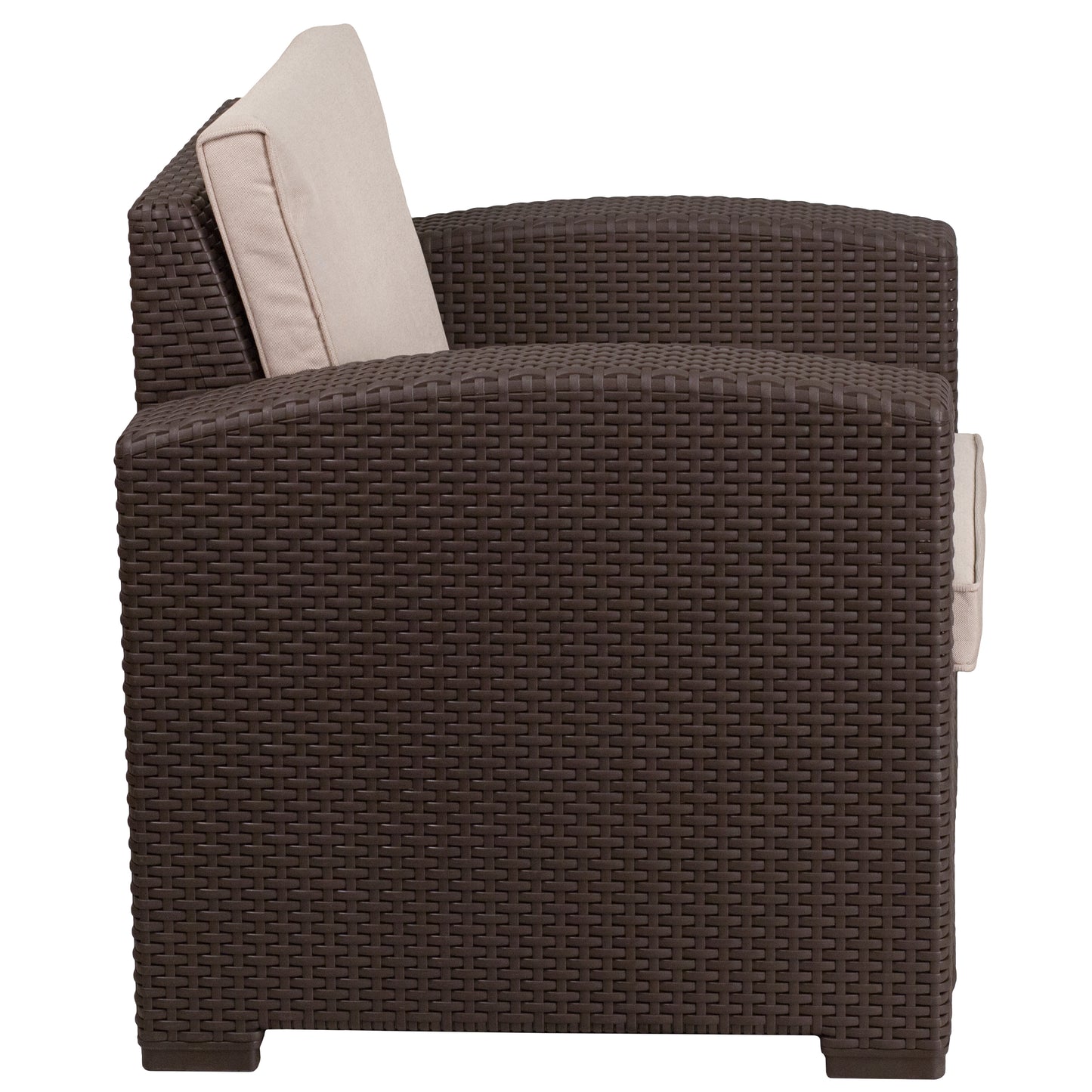 Seneca Chocolate Brown Faux Rattan Chair with All-Weather Beige Cushion Beige Cushions/Chocolate Brown Frame