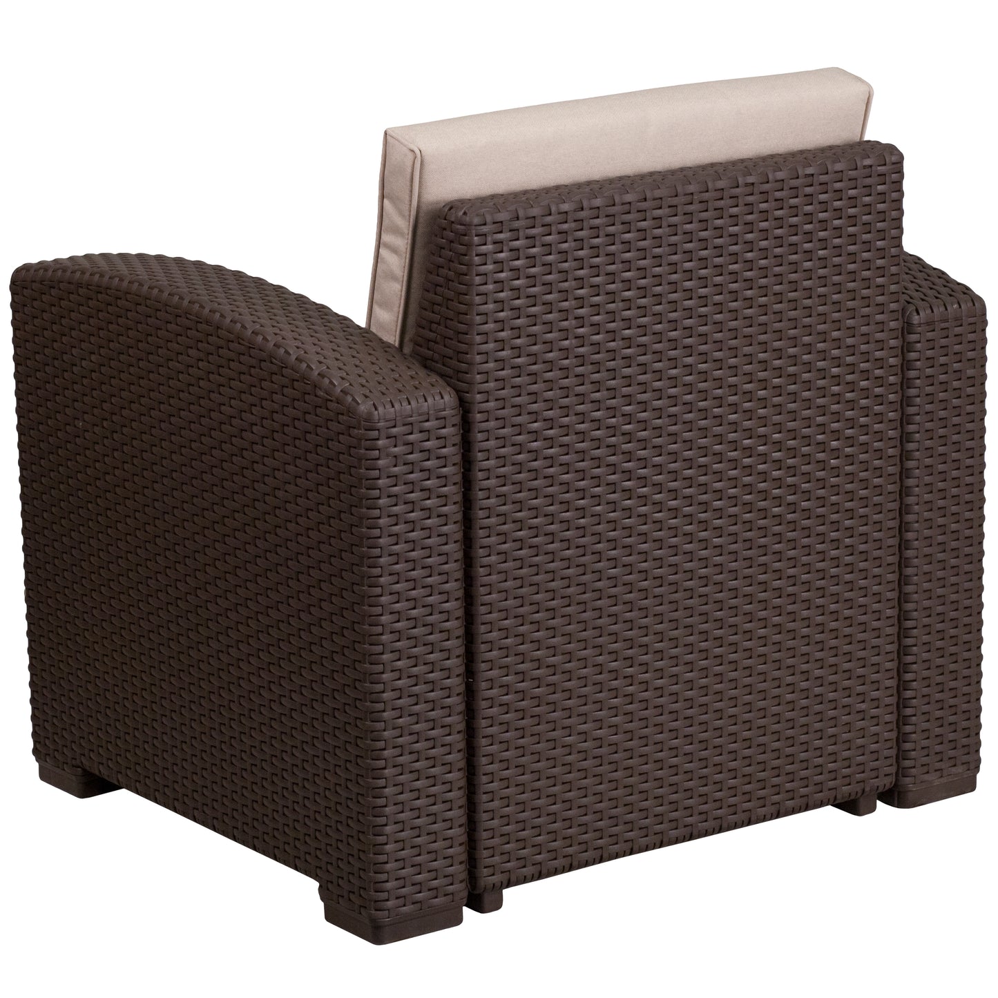 Seneca Chocolate Brown Faux Rattan Chair with All-Weather Beige Cushion Beige Cushions/Chocolate Brown Frame
