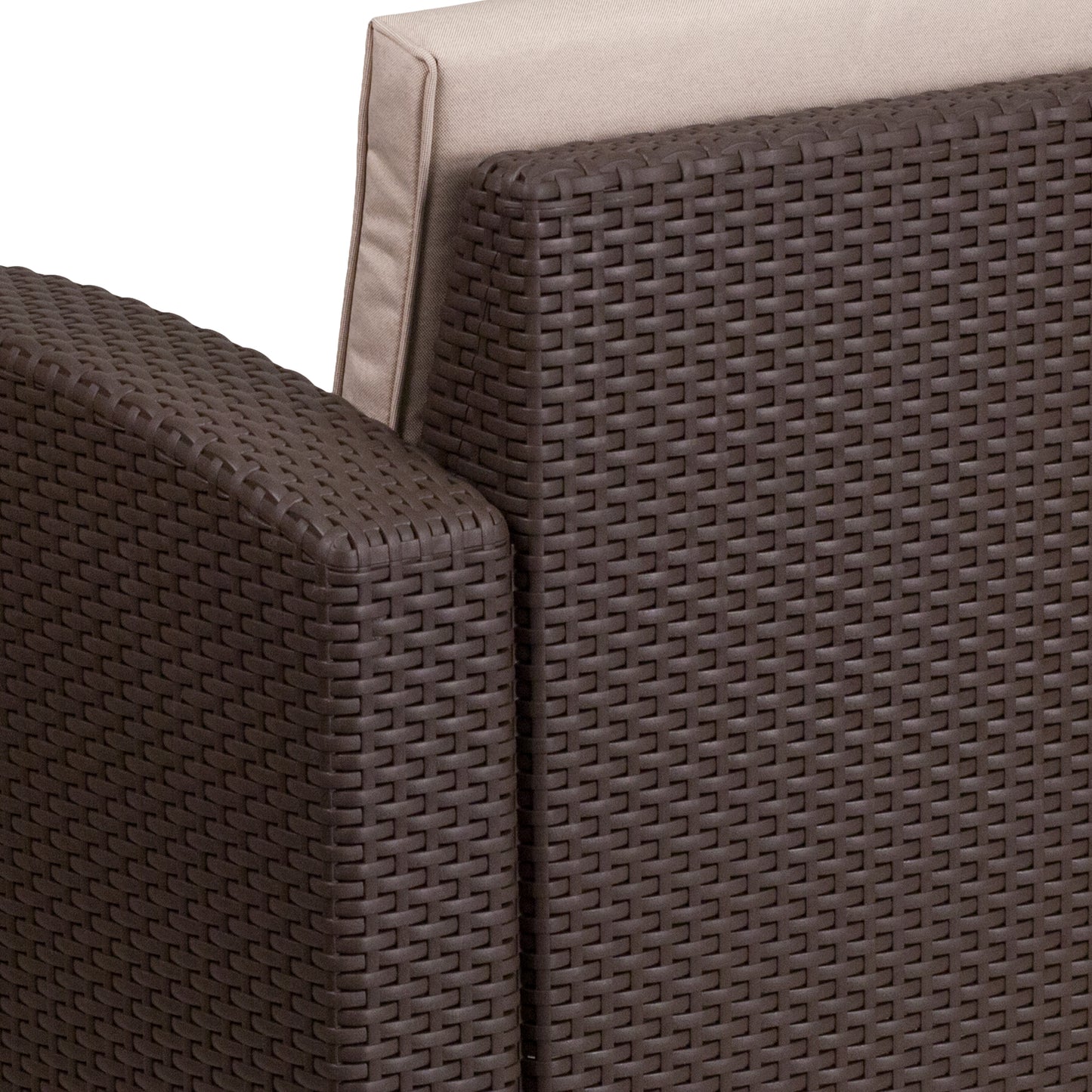 Seneca Chocolate Brown Faux Rattan Chair with All-Weather Beige Cushion Beige Cushions/Chocolate Brown Frame