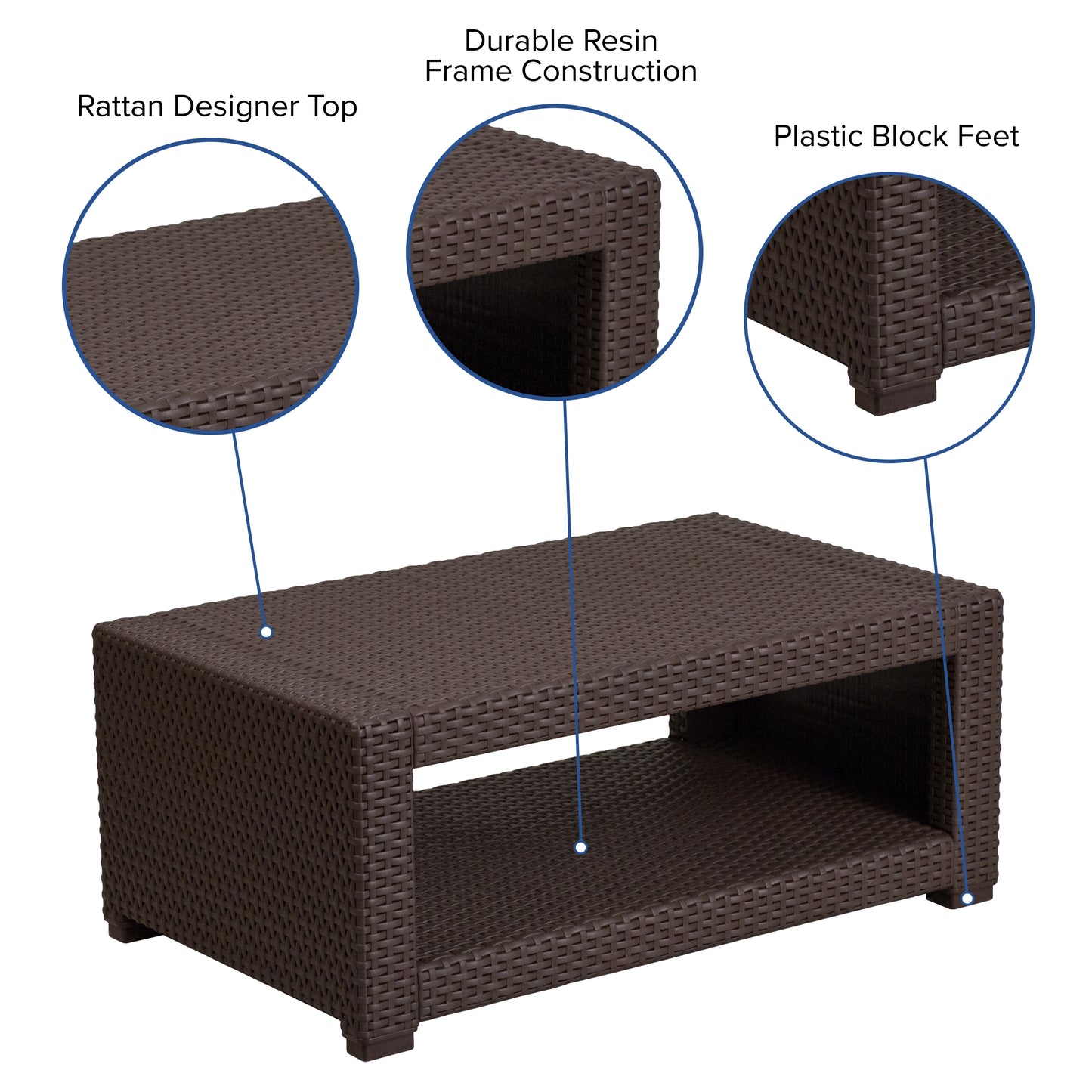 Seneca Chocolate Brown Faux Rattan Coffee Table Chocolate Brown