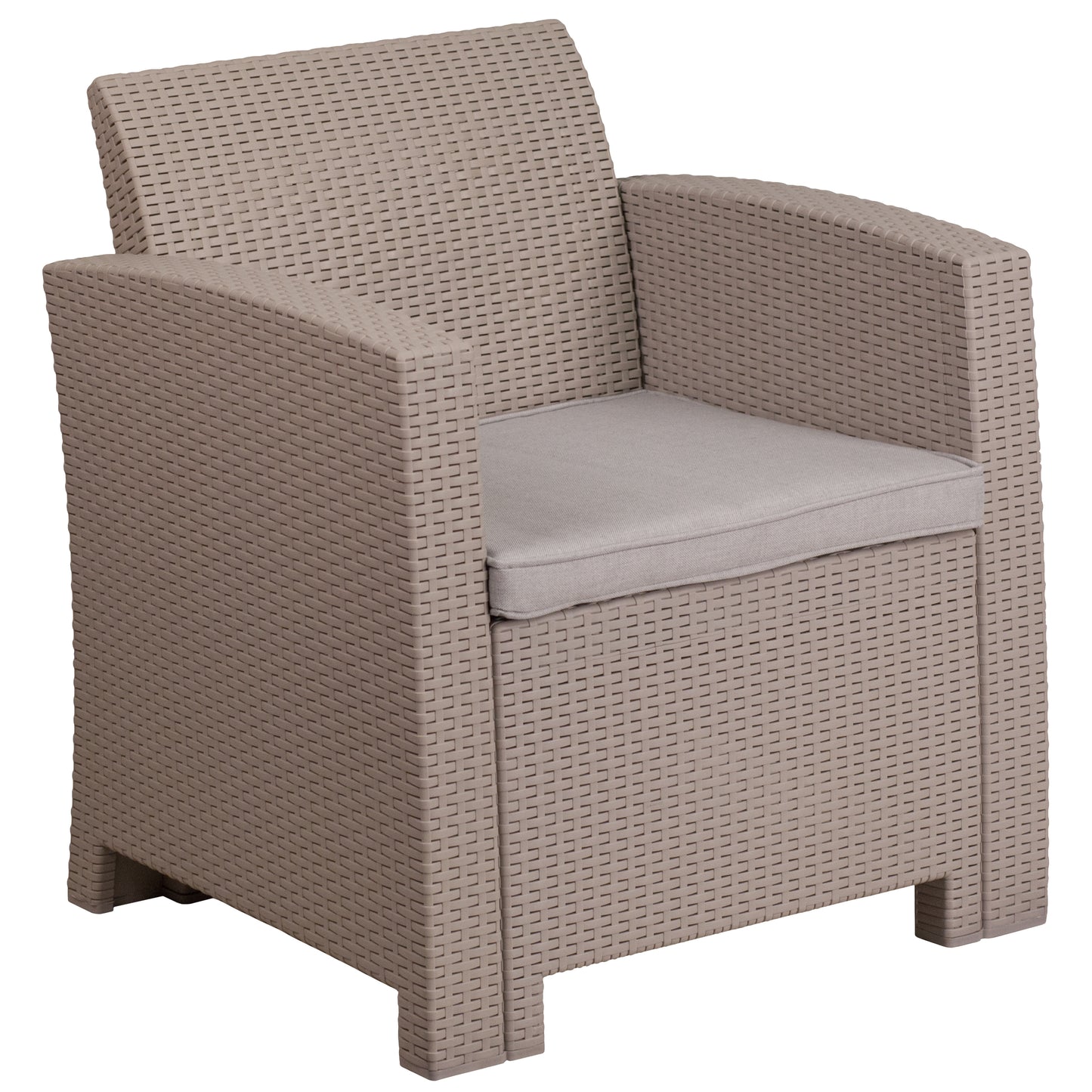 Seneca Light Gray Faux Rattan Chair with All-Weather Seneca Light Gray Cushion Light Gray