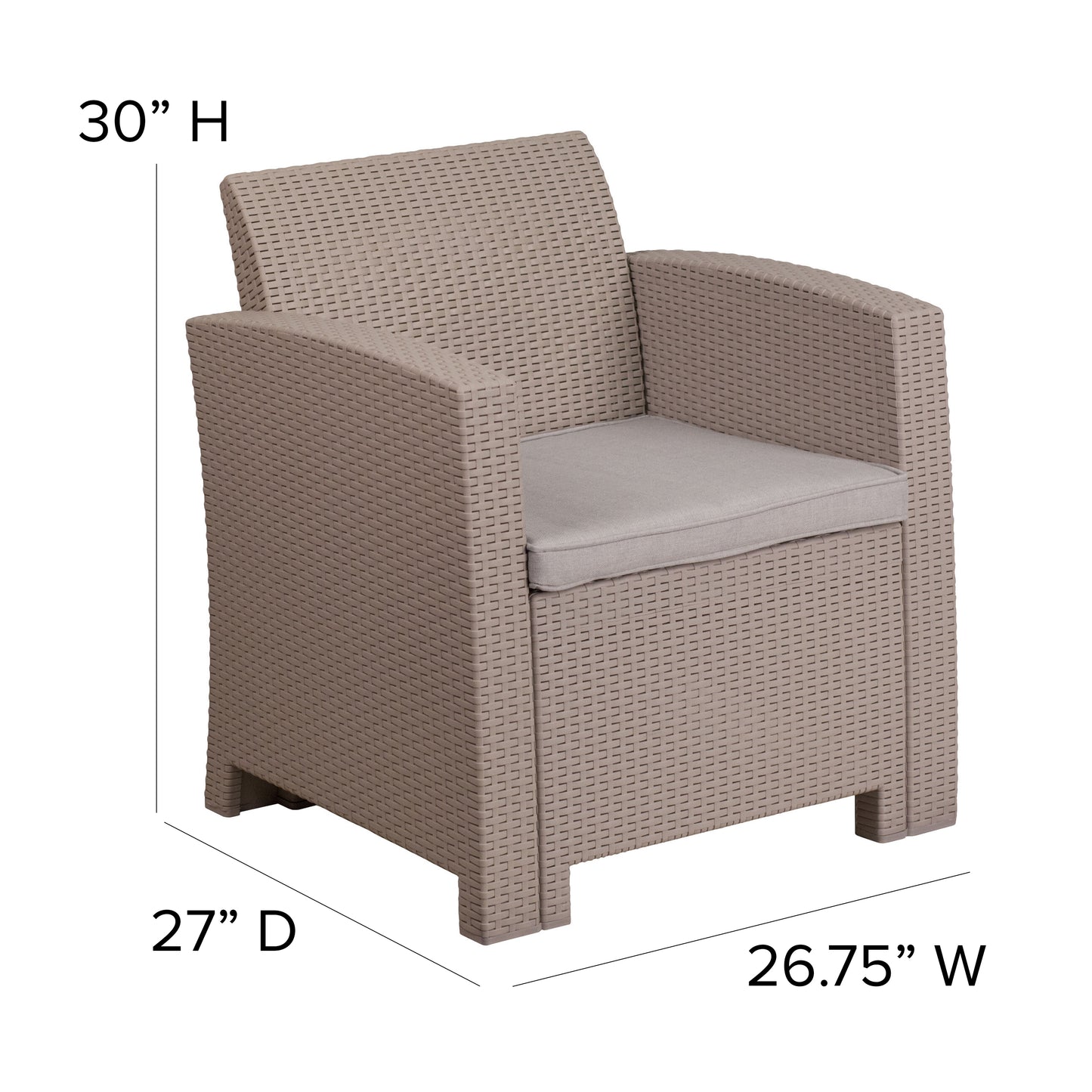 Seneca Light Gray Faux Rattan Chair with All-Weather Seneca Light Gray Cushion Light Gray