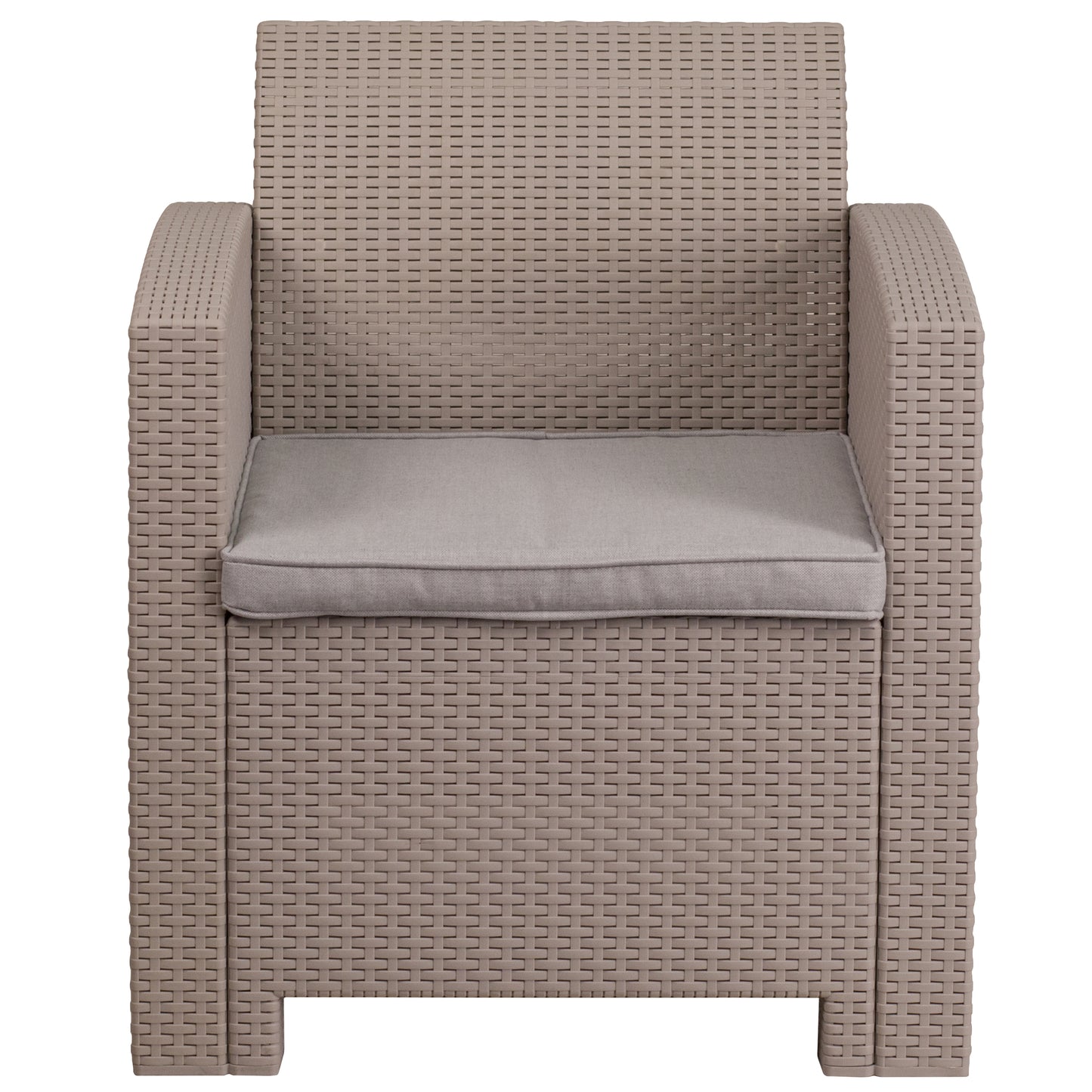 Seneca Light Gray Faux Rattan Chair with All-Weather Seneca Light Gray Cushion Light Gray