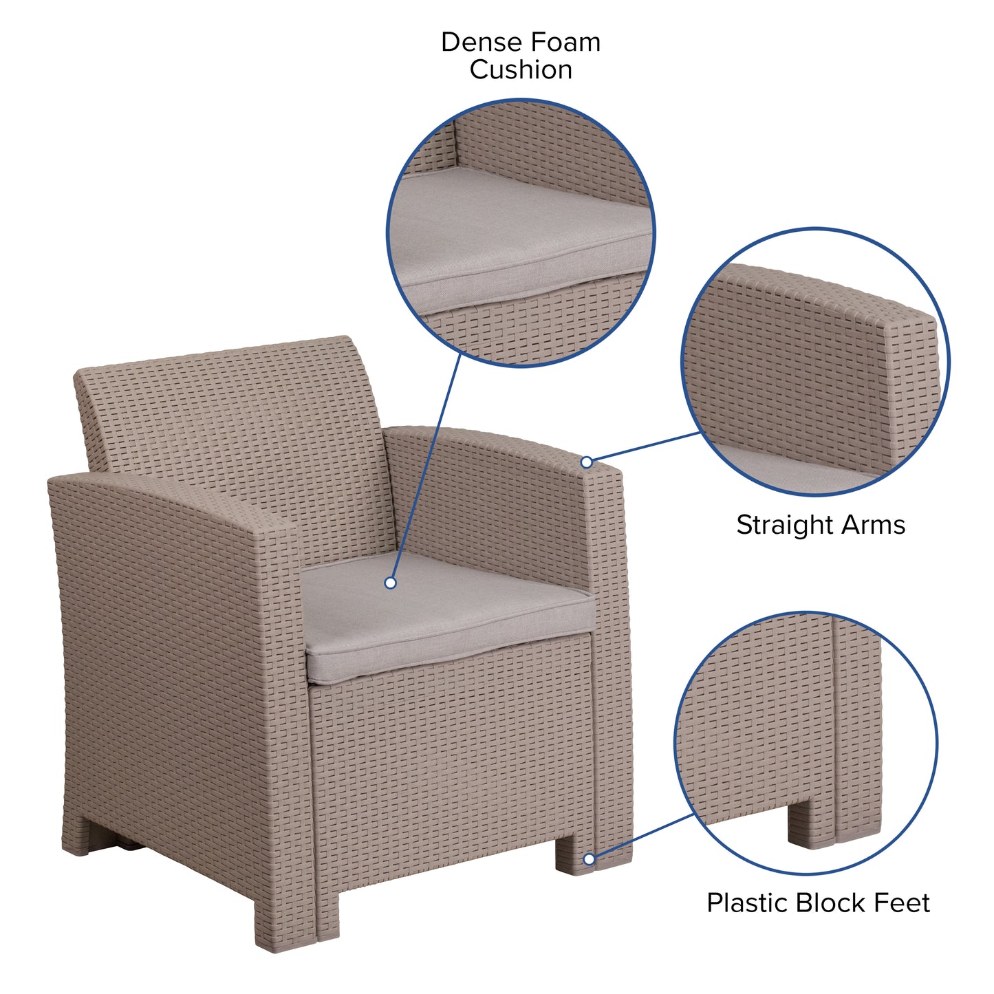 Seneca Light Gray Faux Rattan Chair with All-Weather Seneca Light Gray Cushion Light Gray