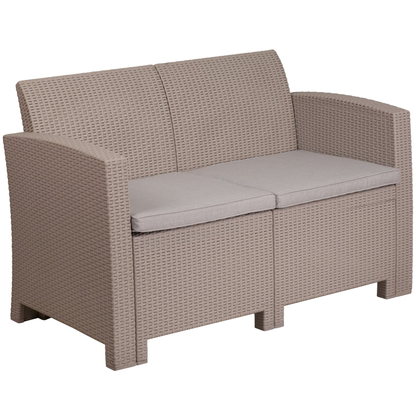Seneca Light Gray Faux Rattan Loveseat with All-Weather Seneca Light Gray Cushions Light Gray