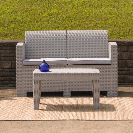 Seneca Light Gray Faux Rattan Loveseat with All-Weather Seneca Light Gray Cushions Light Gray DAD-SF2-2-GG