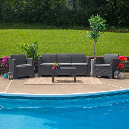 Seneca Dark Gray Faux Rattan Sofa with All-Weather Seneca Light Gray Cushions Dark Gray DAD-SF2-3-DKGY-GG