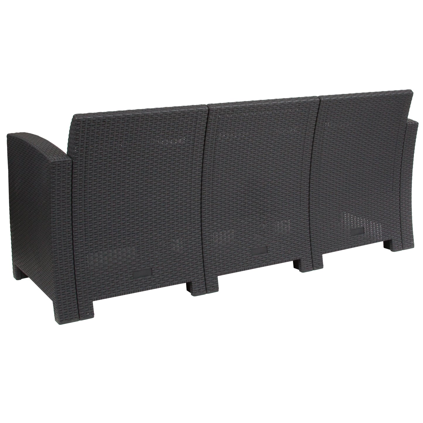 Seneca Dark Gray Faux Rattan Sofa with All-Weather Seneca Light Gray Cushions Dark Gray