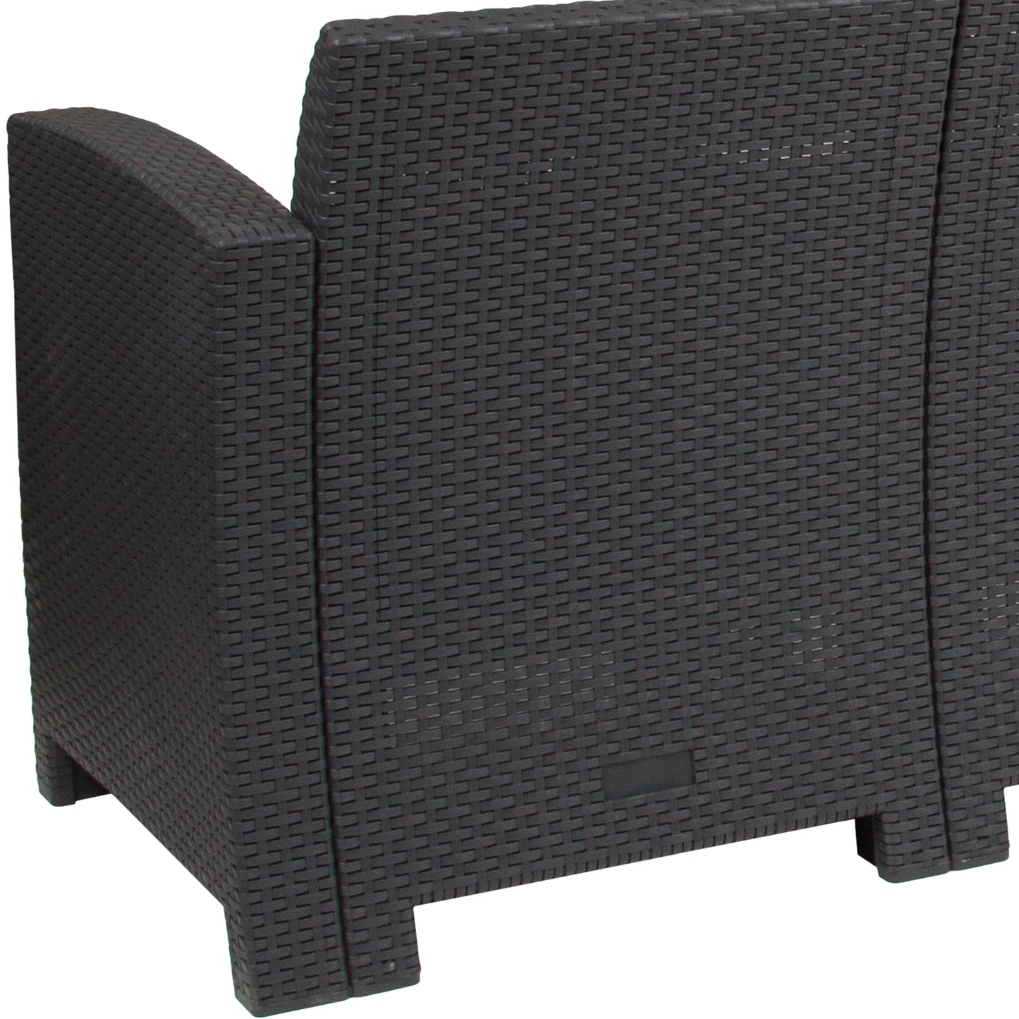 Seneca Dark Gray Faux Rattan Sofa with All-Weather Seneca Light Gray Cushions Dark Gray