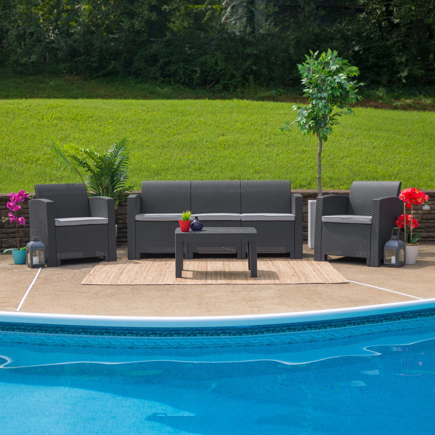 Seneca Dark Gray Faux Rattan Coffee Table Dark Gray