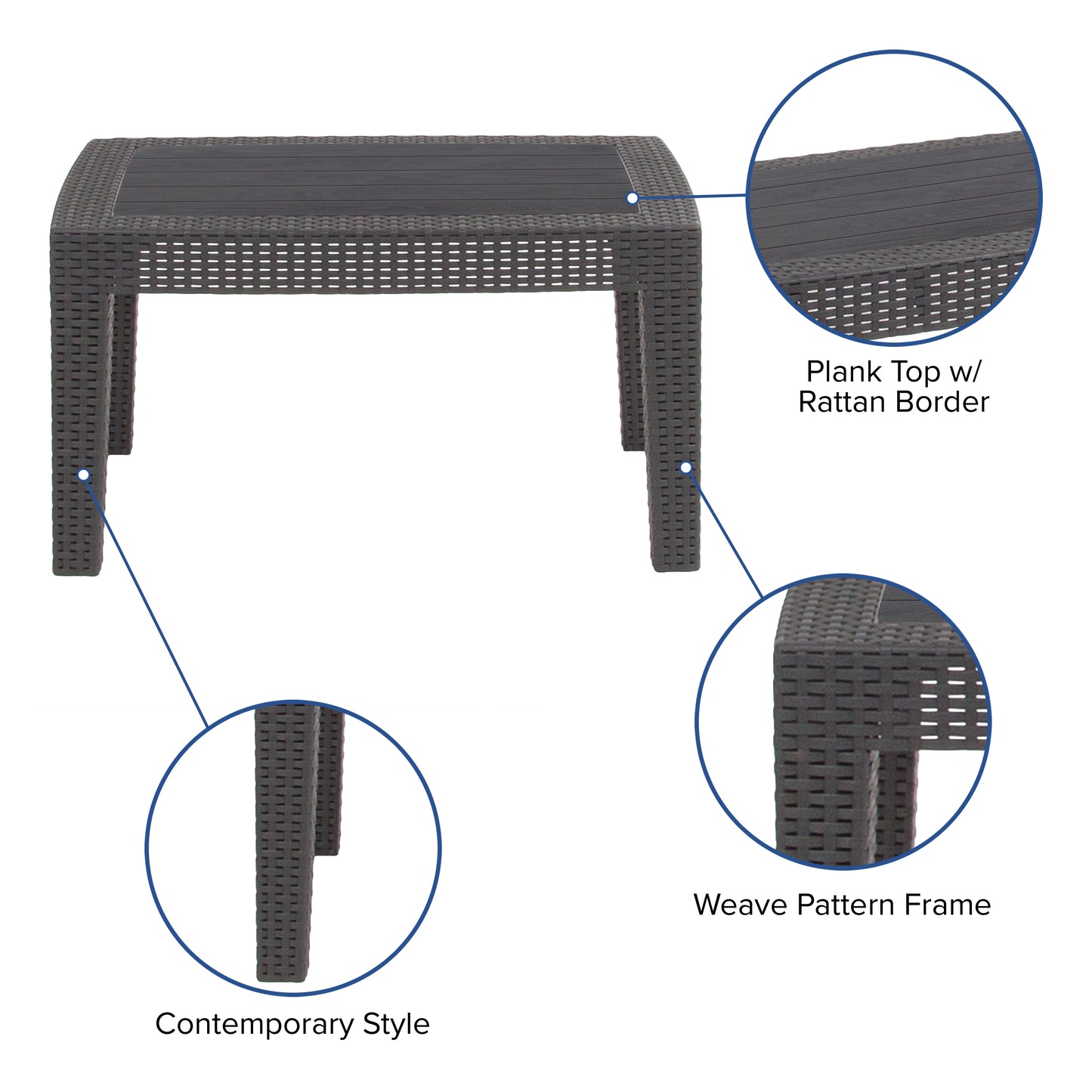 Seneca Dark Gray Faux Rattan Coffee Table Dark Gray