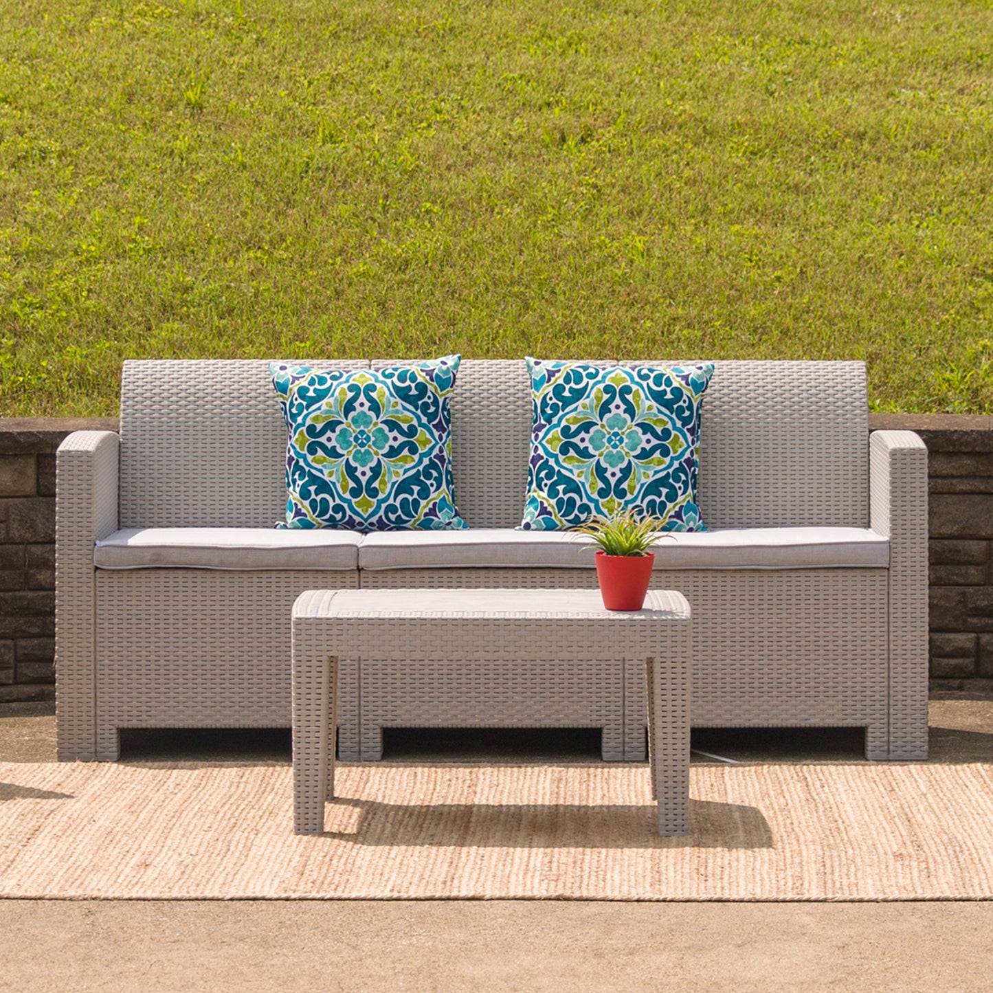 Seneca Light Gray Faux Rattan Coffee Table Light Gray