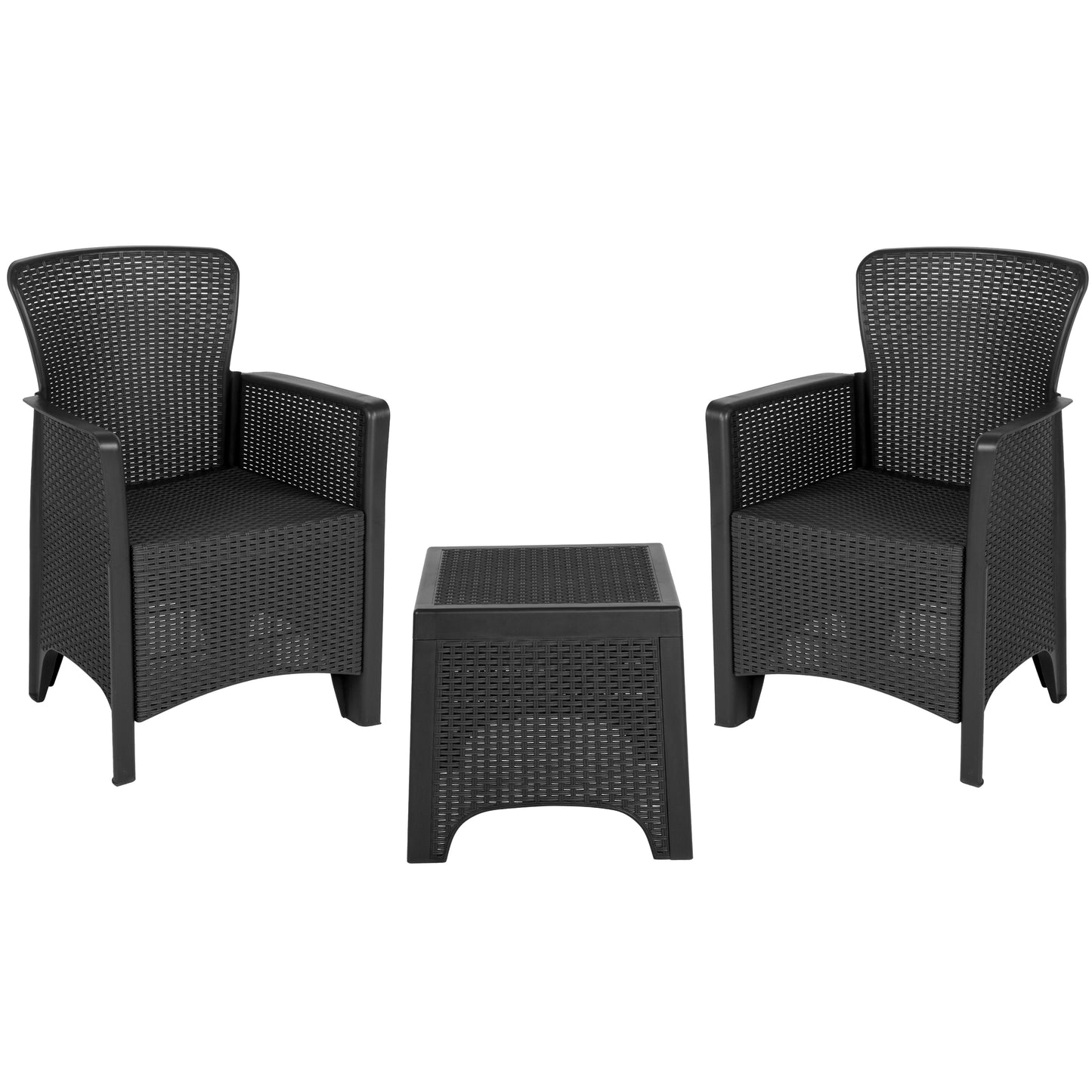 Seneca Dark Gray Faux Rattan Plastic Chair Set with Matching Side Table Dark Gray