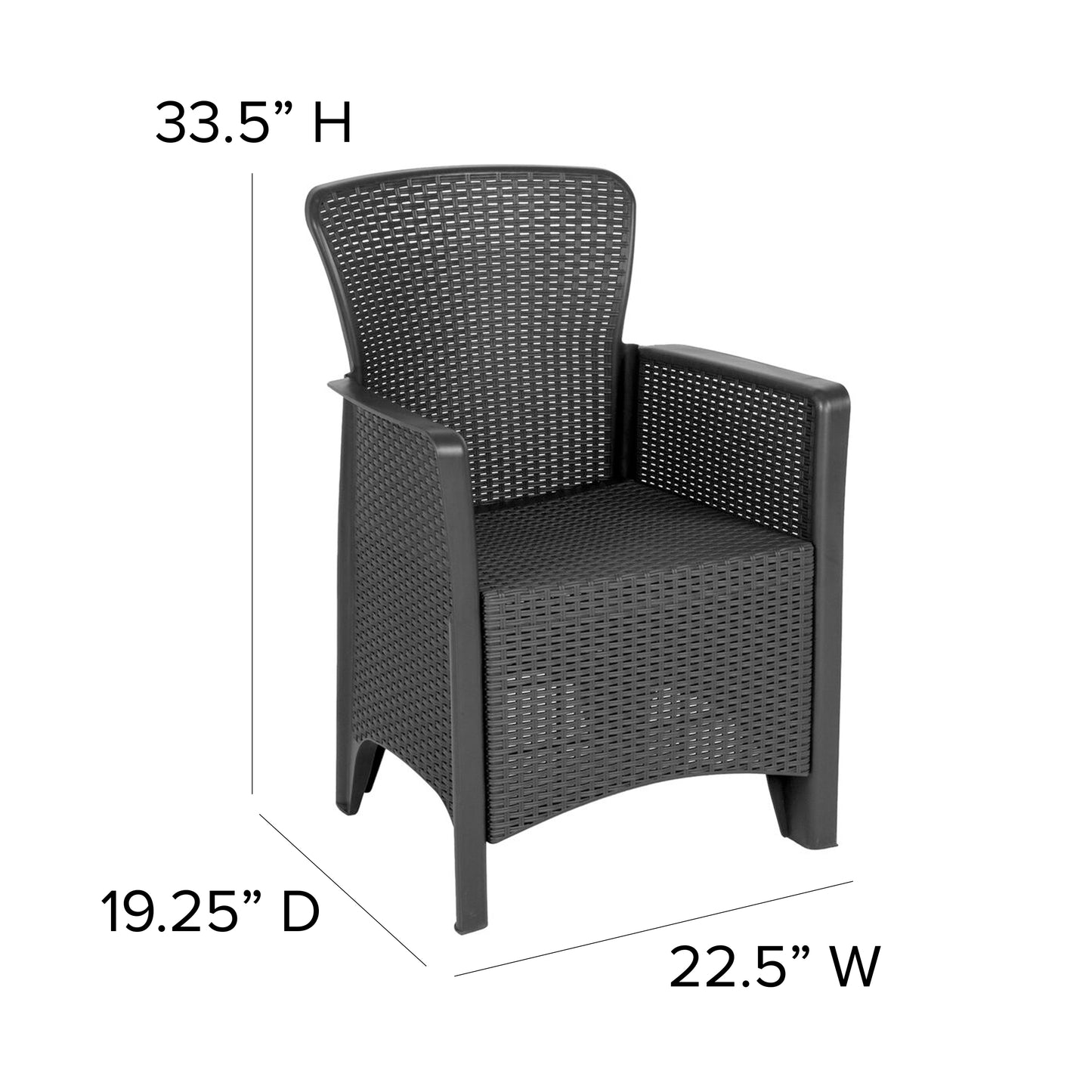Seneca Dark Gray Faux Rattan Plastic Chair Set with Matching Side Table Dark Gray
