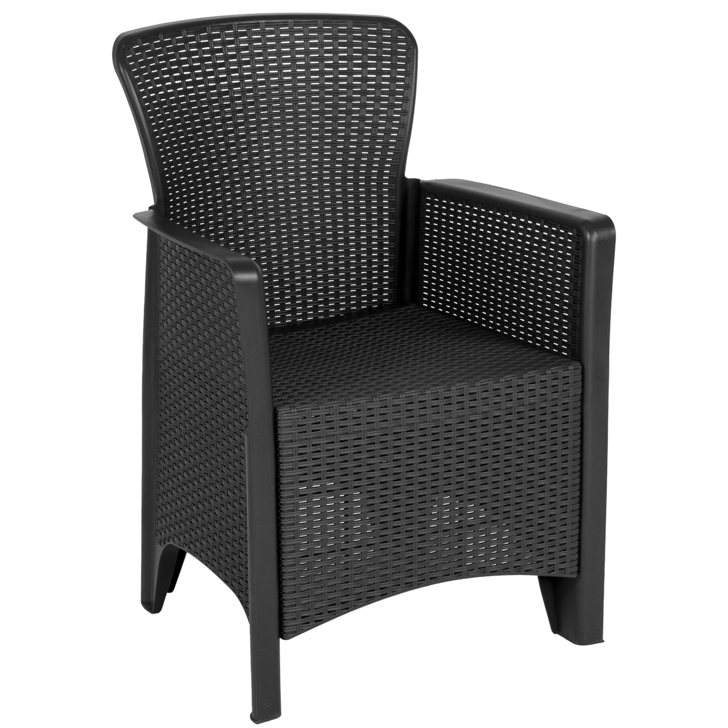 Seneca Dark Gray Faux Rattan Plastic Chair Set with Matching Side Table Dark Gray