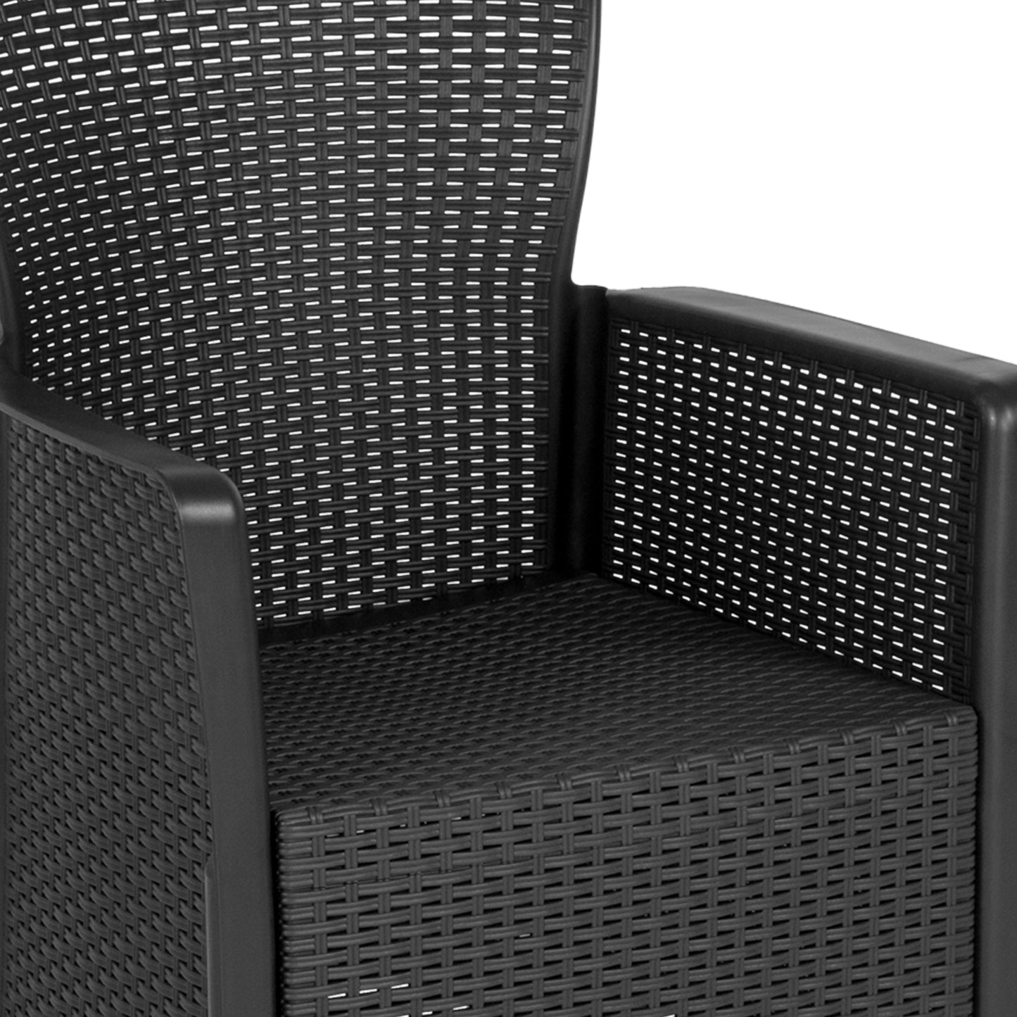 Seneca Dark Gray Faux Rattan Plastic Chair Set with Matching Side Table Dark Gray