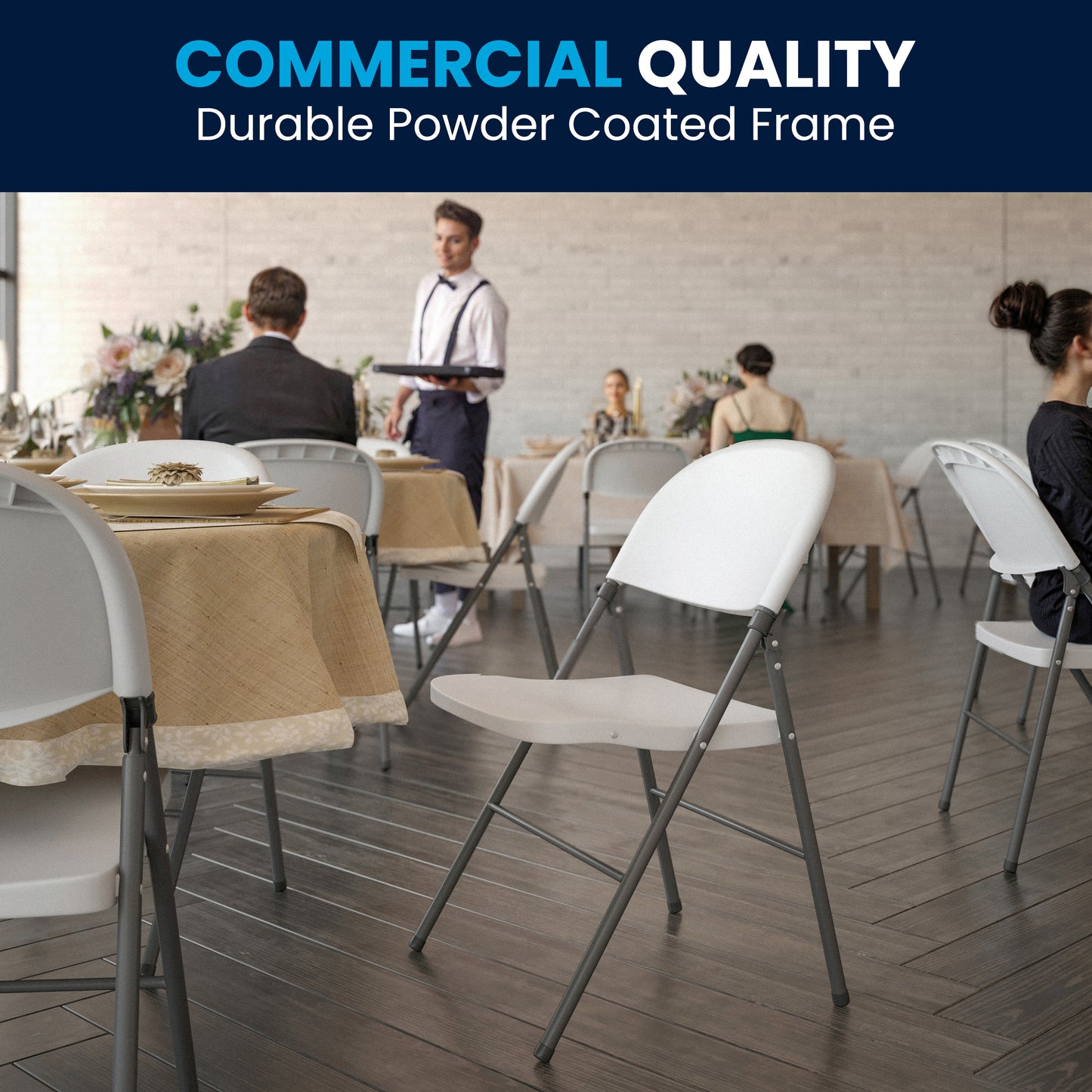 2 Pack HERCULES Series 330 lb. Capacity Granite White Plastic Folding Chair with Charcoal Frame Granite White 2-DAD-YCD-50-WH-GG