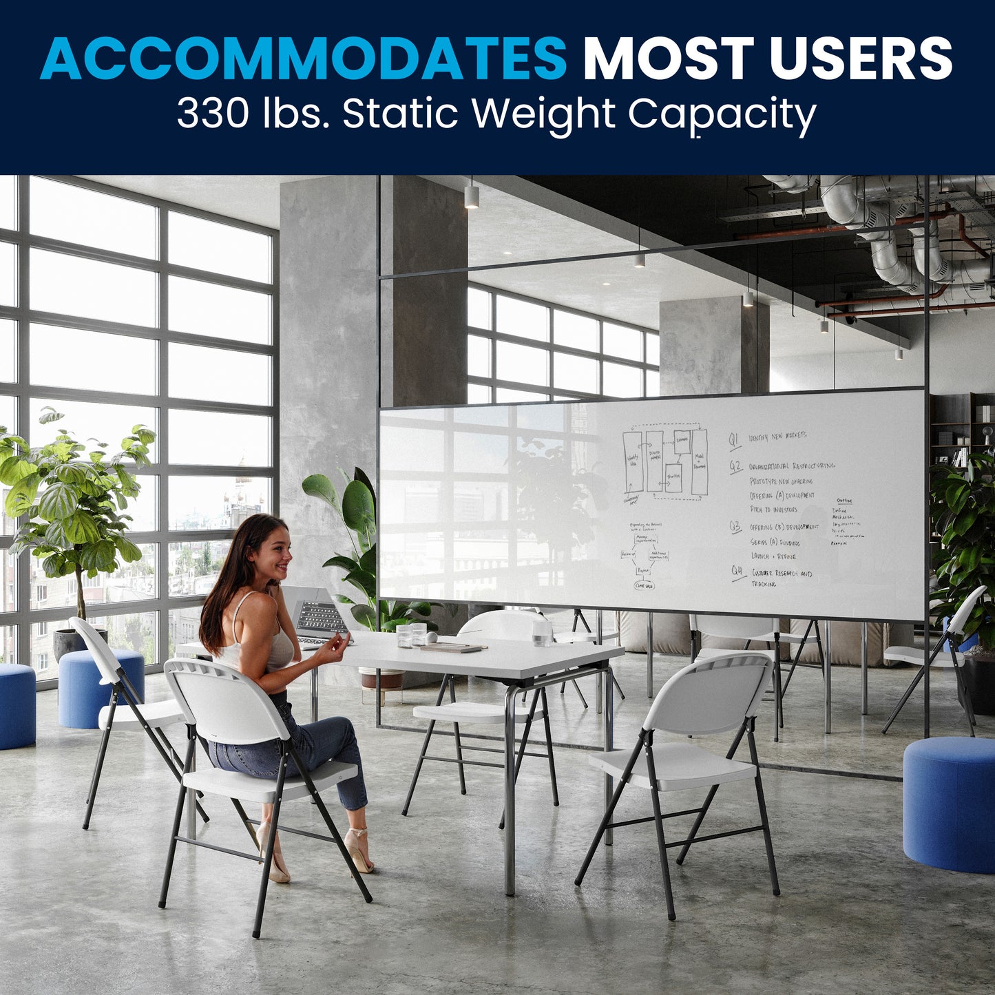 2 Pack HERCULES Series 330 lb. Capacity Granite White Plastic Folding Chair with Charcoal Frame Granite White 2-DAD-YCD-50-WH-GG