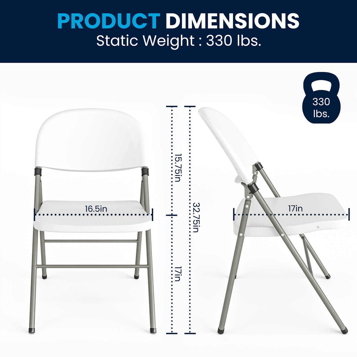 HERCULES Series White Plastic Folding Chairs | Set of 2 Lightweight Folding Chairs with Gray Frame White