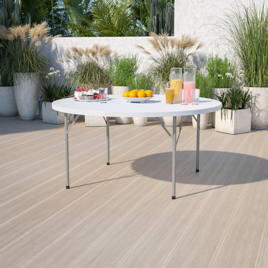 Elon 5-Foot Round Granite White Plastic Folding Table Granite White