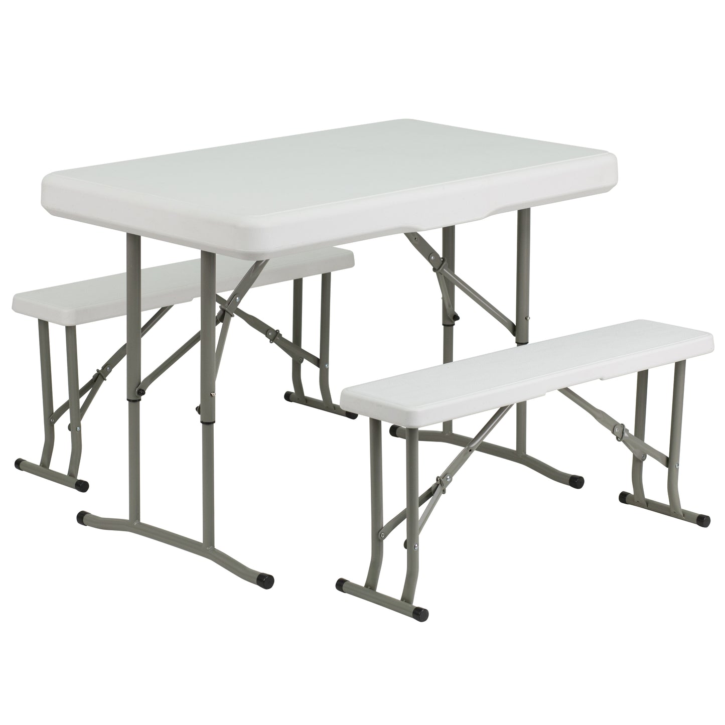 Rowan 3 Piece Portable Plastic Folding Bench and Table Set Granite White