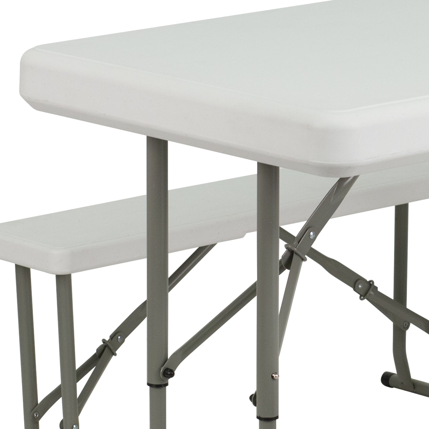 Rowan 3 Piece Portable Plastic Folding Bench and Table Set Granite White